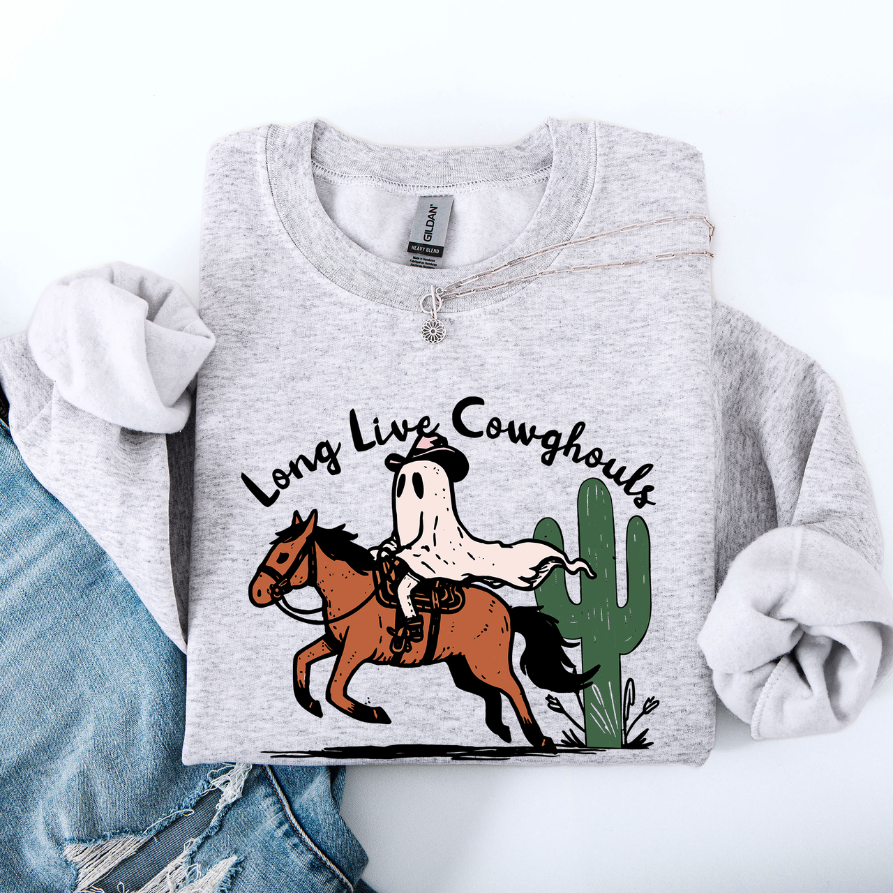 Long Live Cowghouls And Cowgirls Western Halloween Spooky Spirit Vibe Sweatshirt