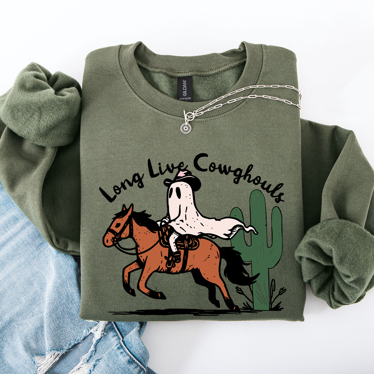 Long Live Cowghouls And Cowgirls Western Halloween Spooky Spirit Vibe Sweatshirt