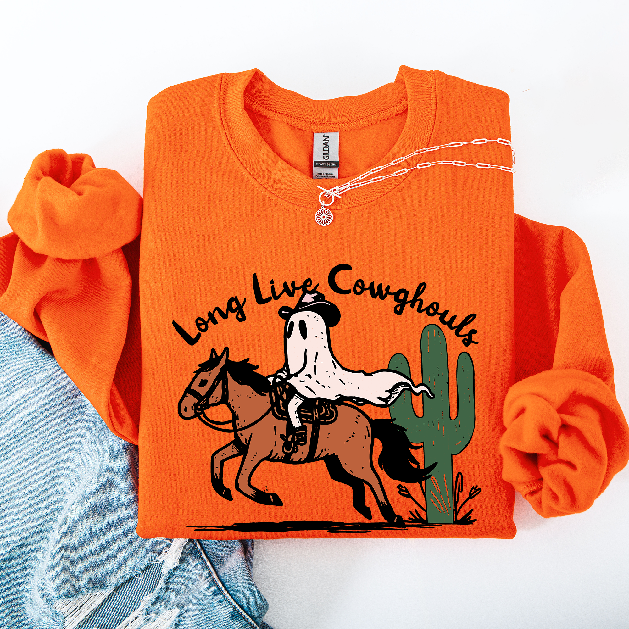 Long Live Cowghouls And Cowgirls Western Halloween Spooky Spirit Vibe Sweatshirt