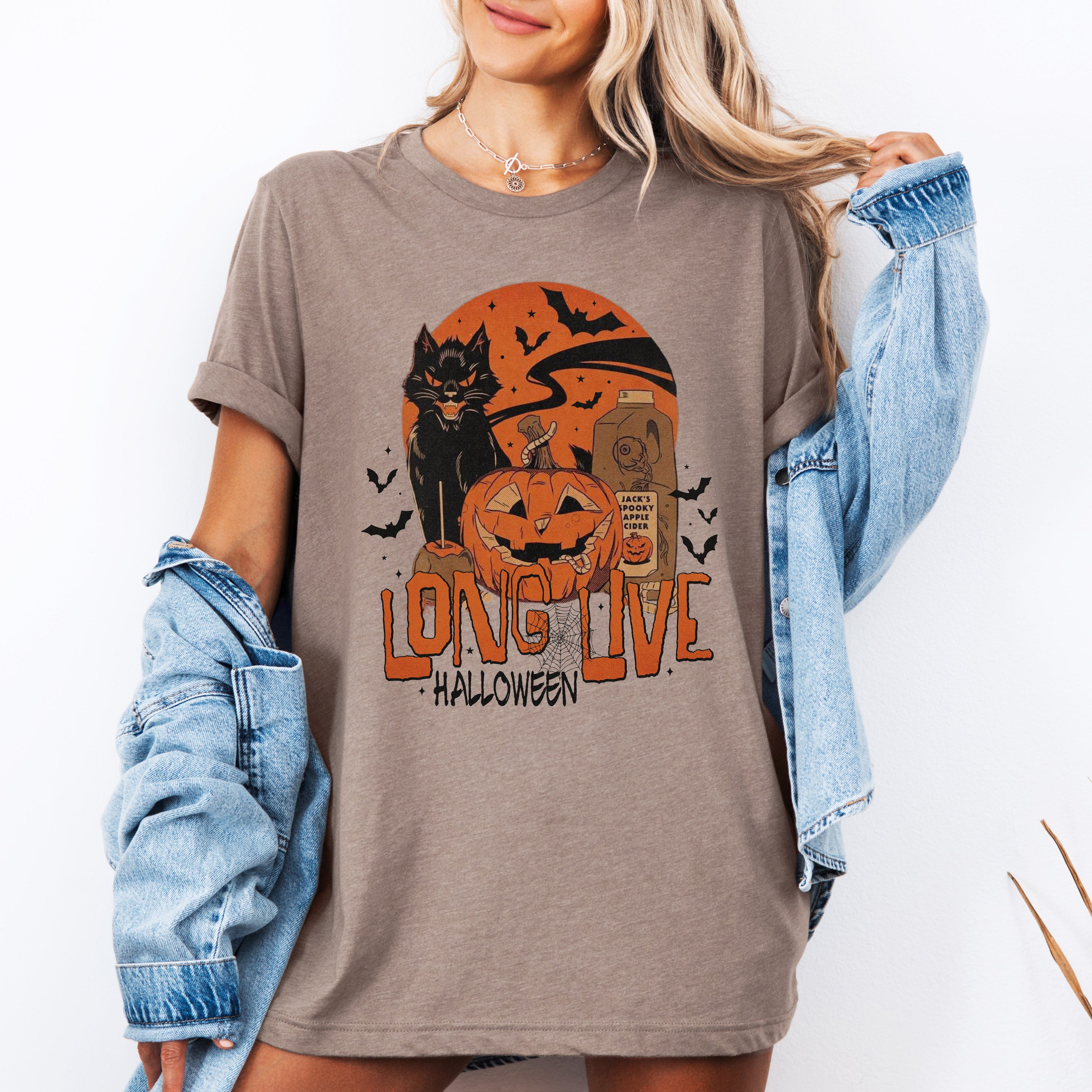 Long Live Halloween Retro Classic Vintage Fiendish Fun Halloween Night Graphic Tee