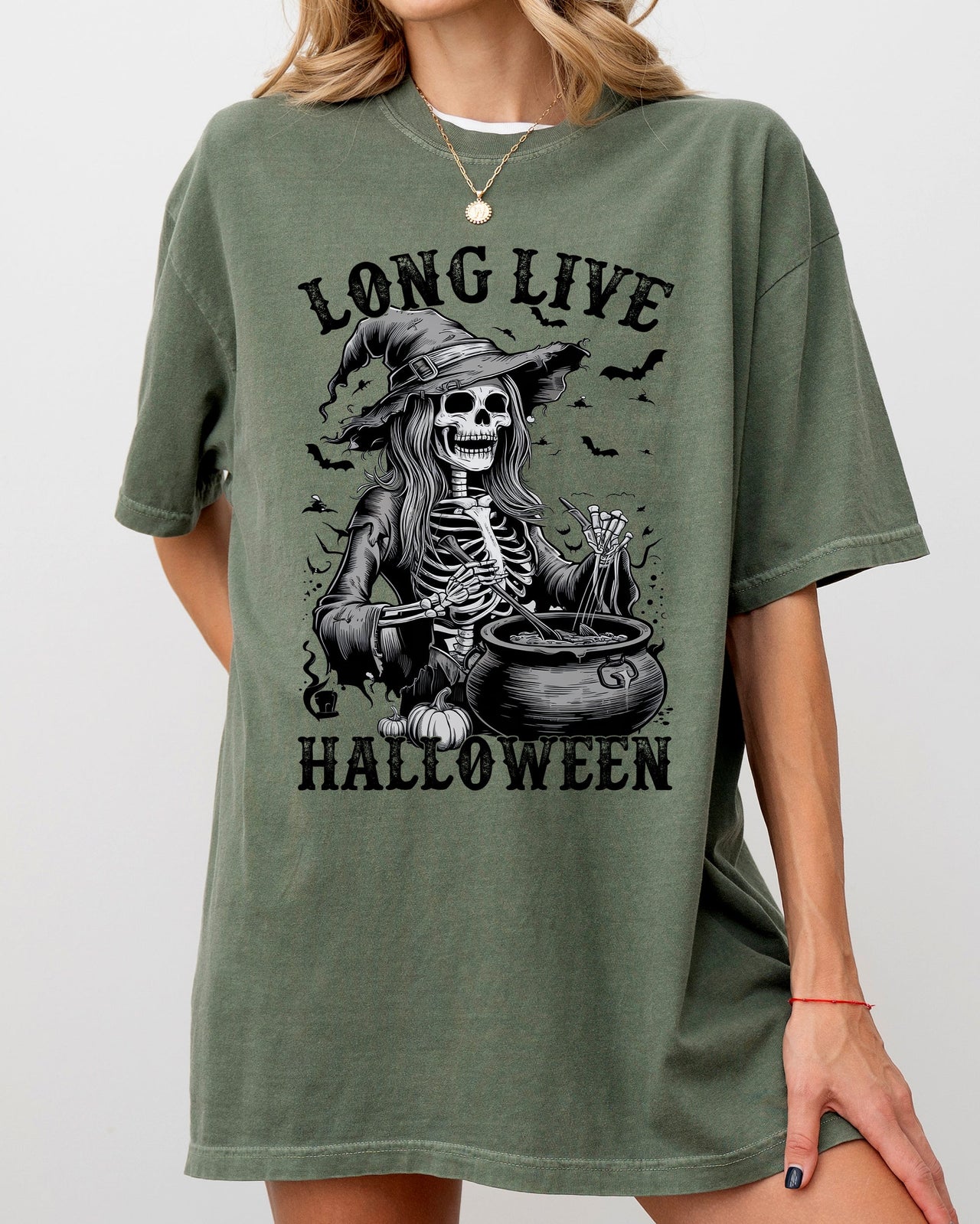 Long Live Halloween Witch Skeleton Bats Spooky Zombie Haunted Night Edition Comfort Colors Tee
