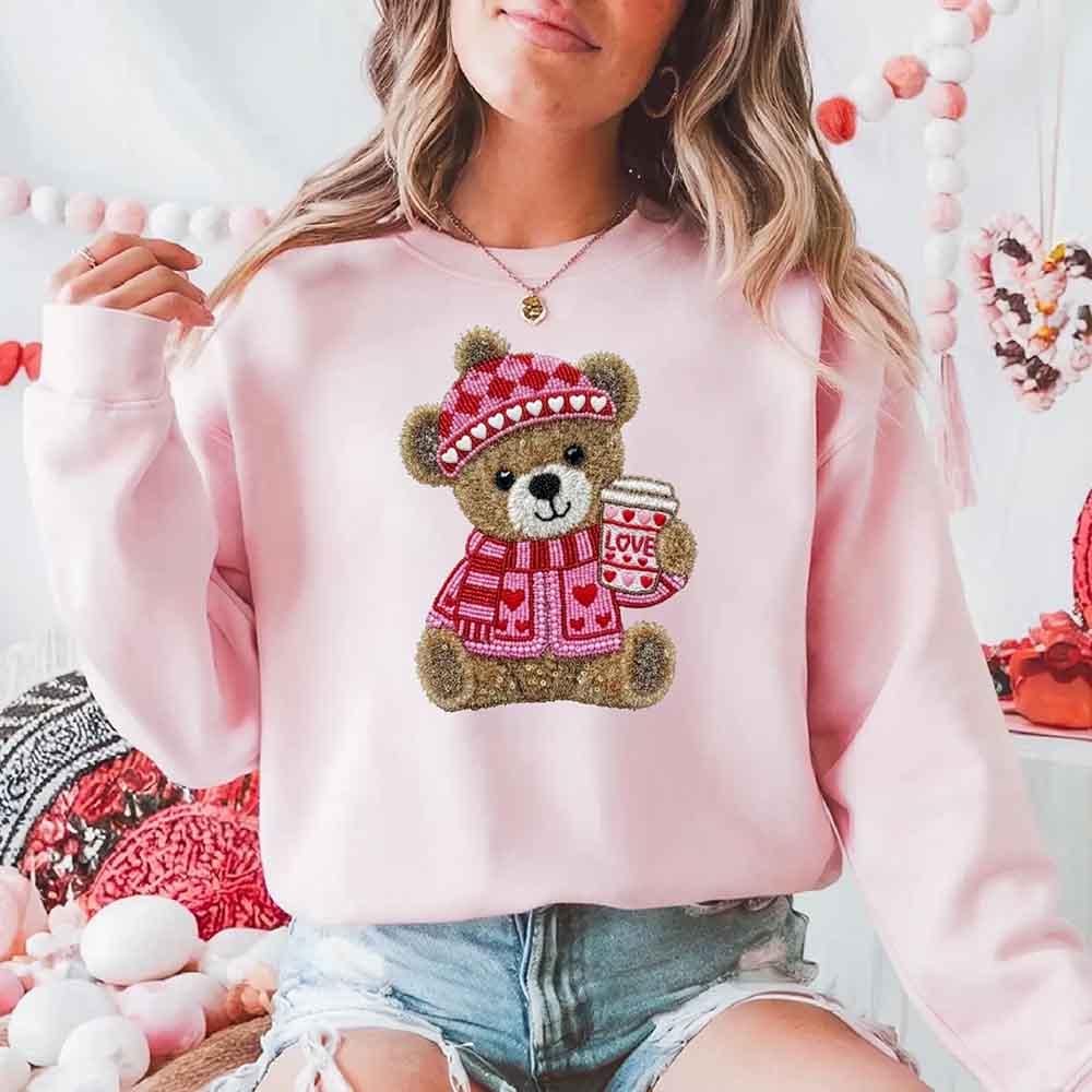 Love Coffee Teddy Valentine Sweatshirt – Furry Look 3D Print Sweater