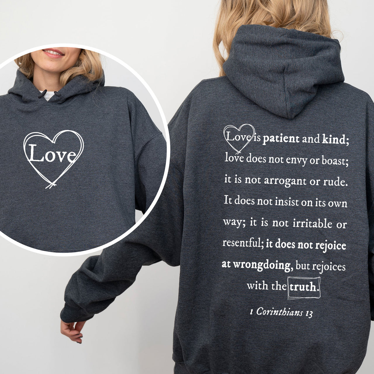 Love Is Patient, Love Is Kind Jesus Christian Gospel Faith Front And Back Graphic Hoodie