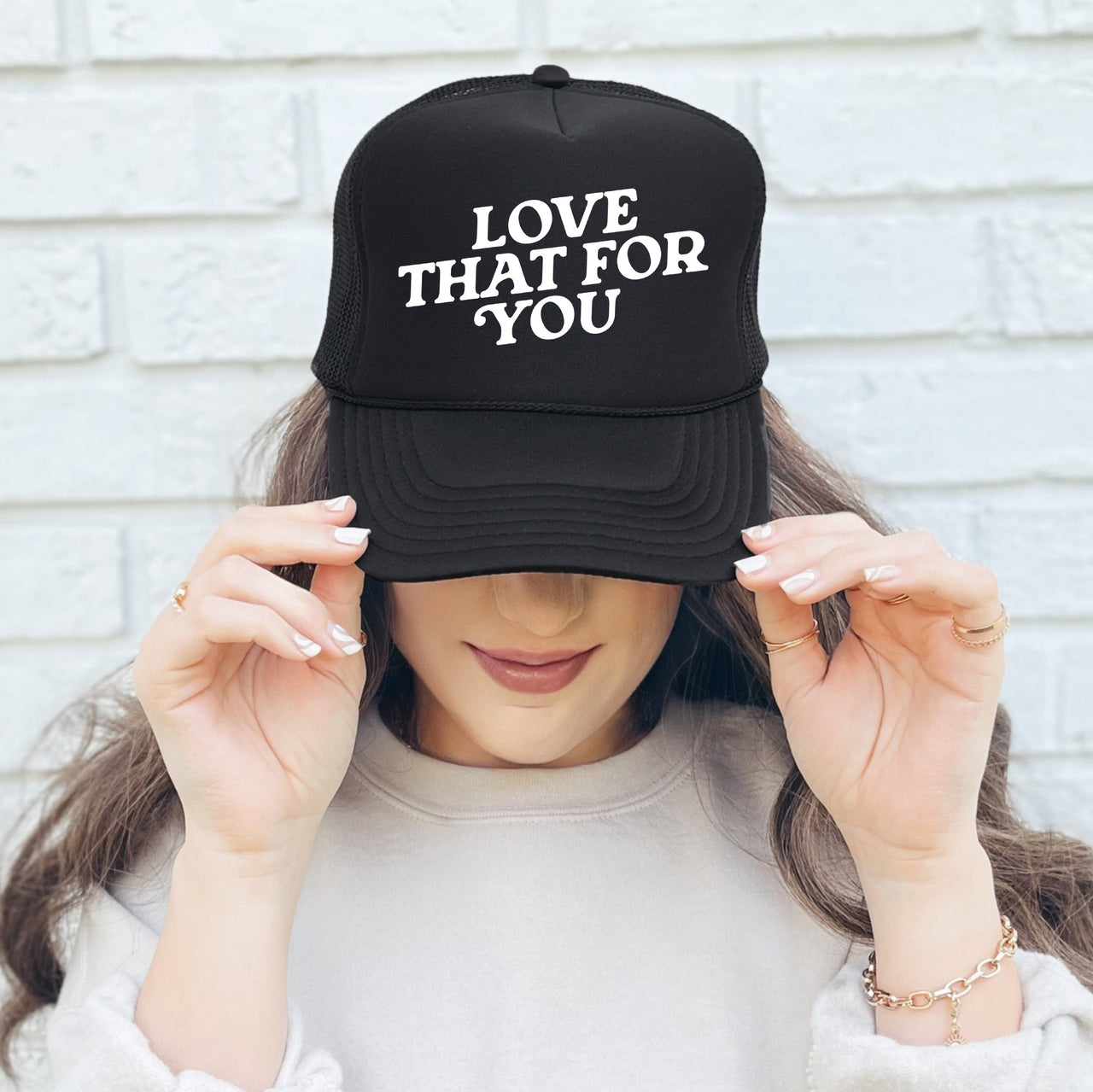 Love That For You Bold Slogan Graphic Saying Vintage Style Mesh Back Trucker Hat