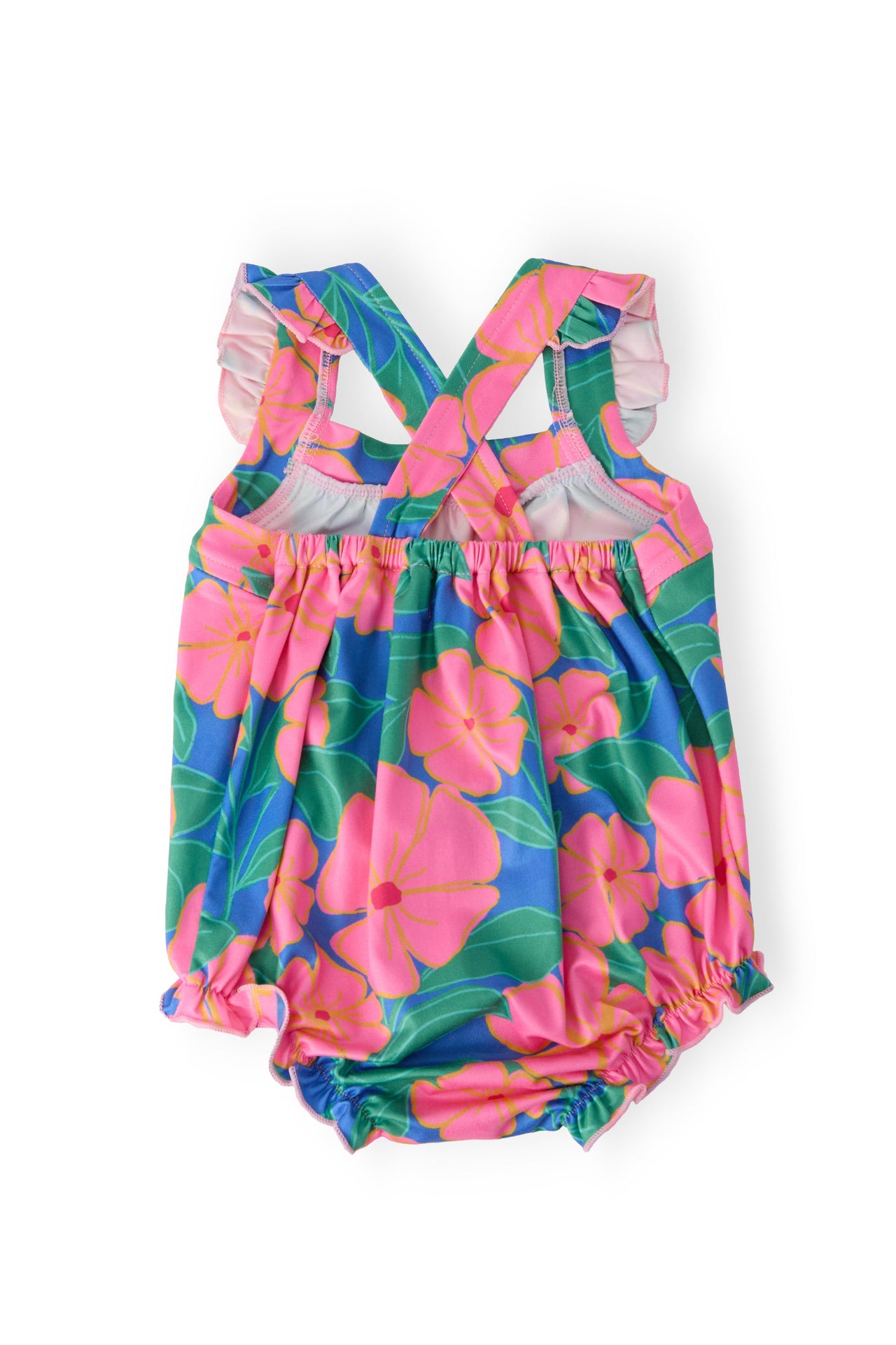 Luau Floral Ruffle Cross Back Romper