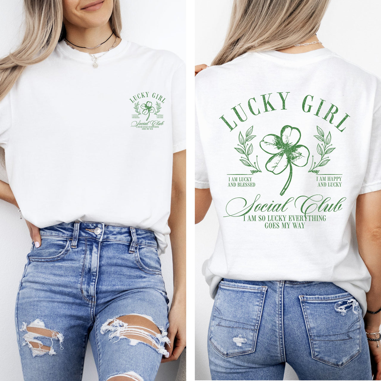 Lucky Girl Social Club St Patrick's Day Shamrock Clover Leprechaun Comfort Colors Tee