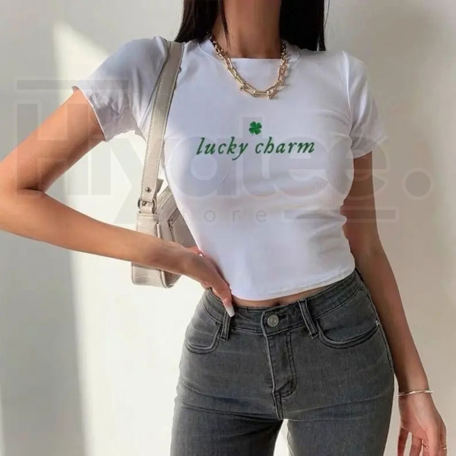 Lucky Charm Shamrock Baby Tee – Funny St. Patrick's Day Y2K 90s Aesthetic Shirt