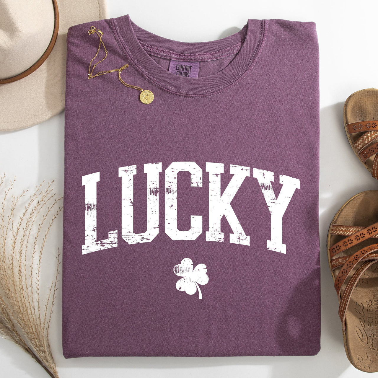 Lucky Leprechaun Shamrock Clover St Patrick's Day Collegiate Varsity Comfort Colors Tee