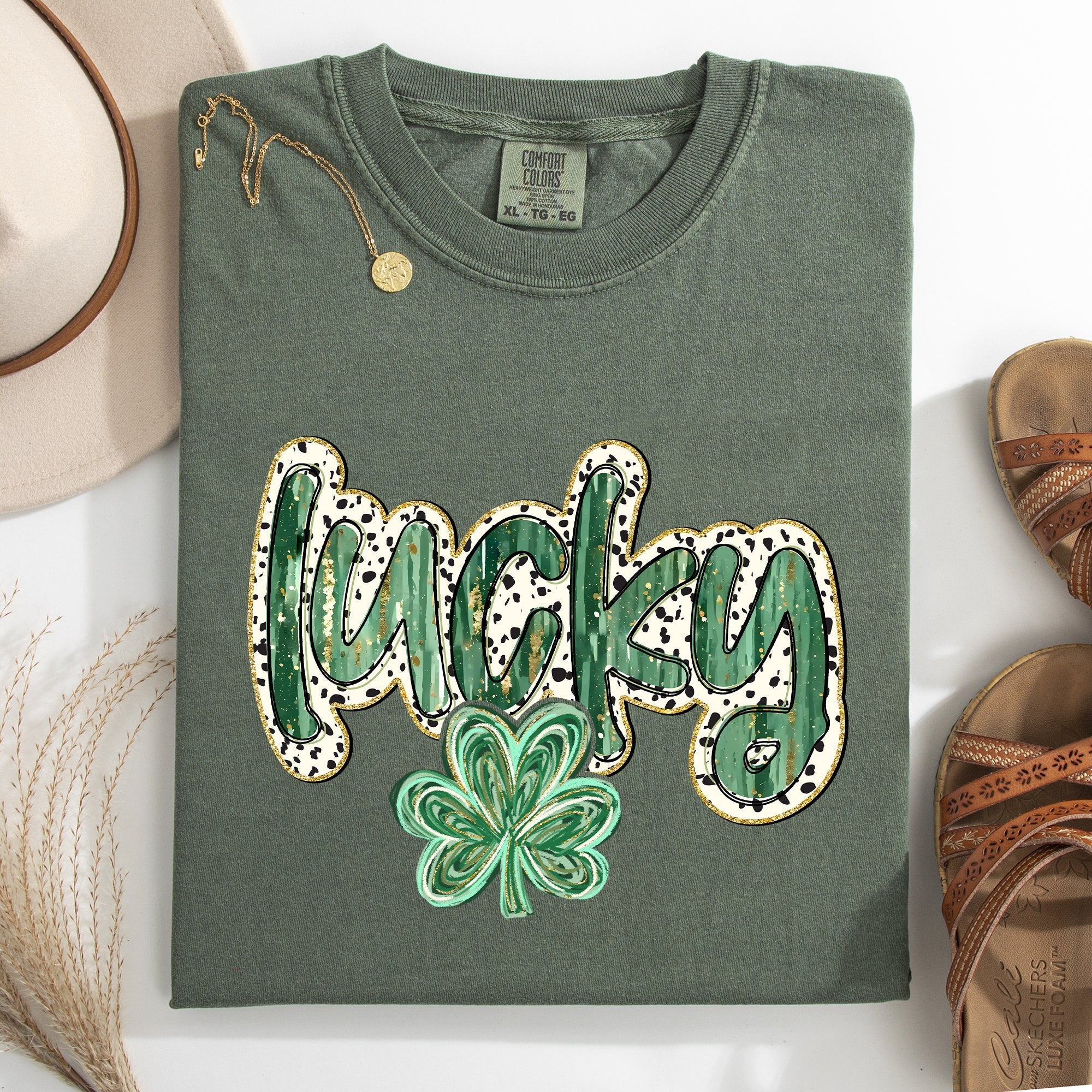 Lucky Leprechaun Dalmatian Print St Patrick's Day Shamrock Clover Limited Edition Comfort Colors Tee