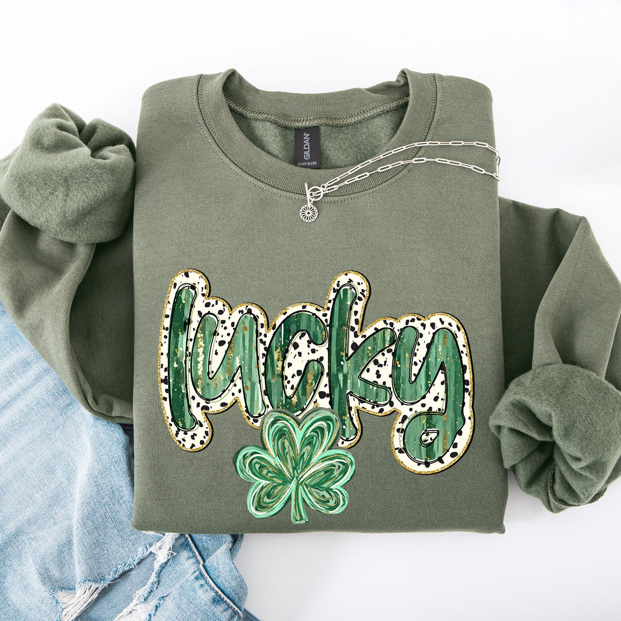 Lucky Dalmatian Print Leprechaun Shamrock Clover St Patrick's Day Festive Sweatshirt