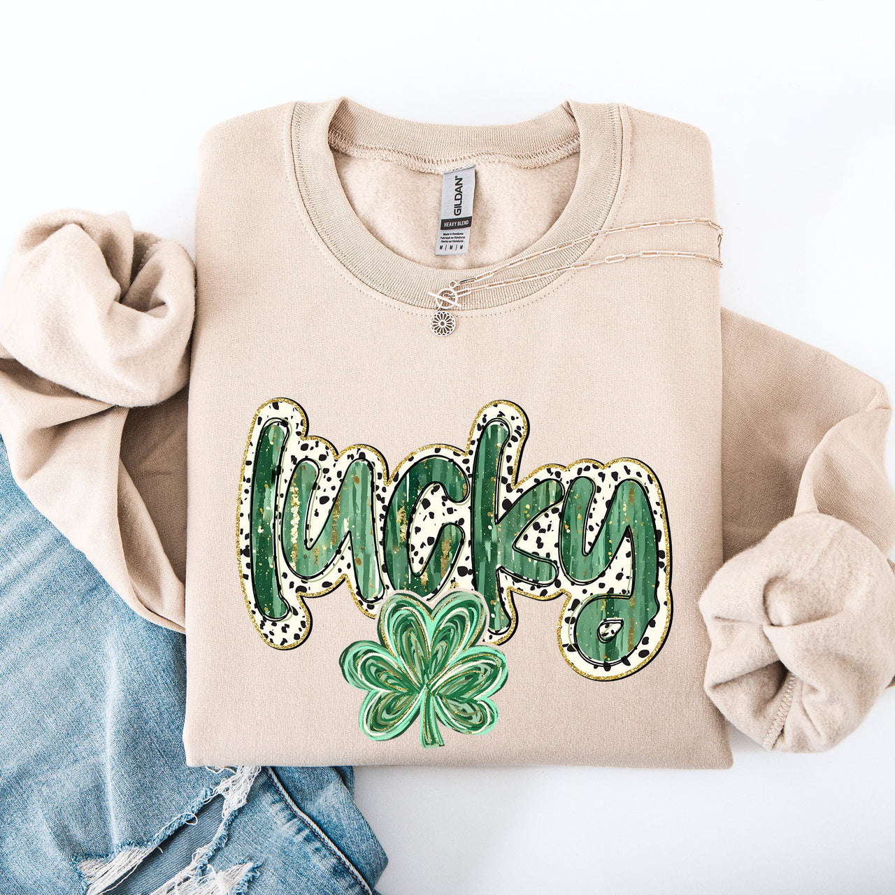 Lucky Dalmatian Print Leprechaun Shamrock Clover St Patrick's Day Festive Sweatshirt
