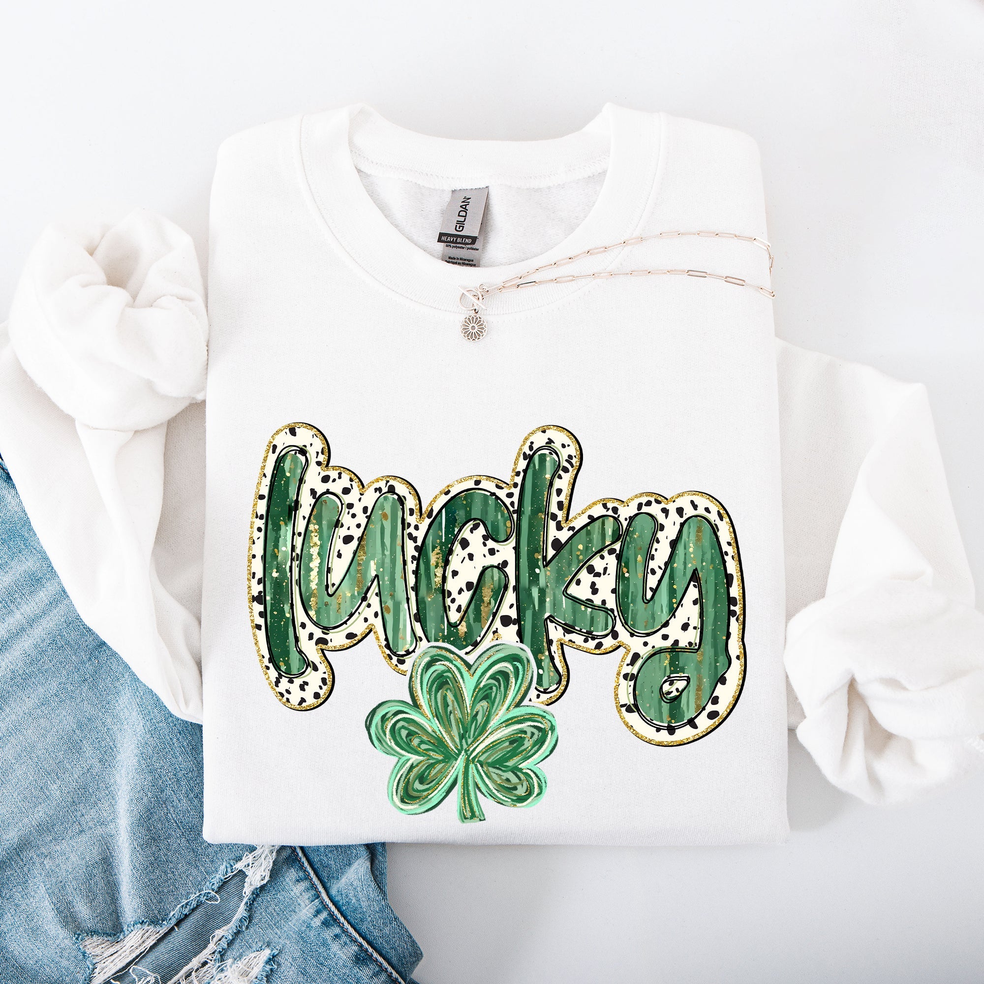 Lucky Dalmatian Print Leprechaun Shamrock Clover St Patrick's Day Festive Sweatshirt