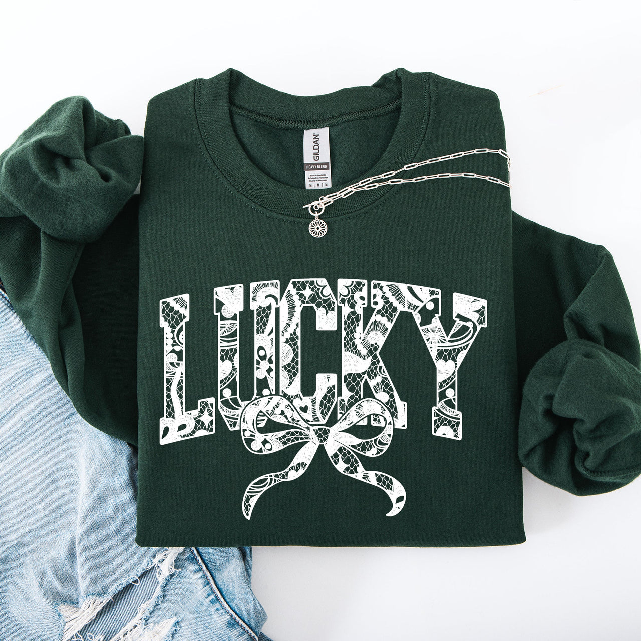 Lucky Lace Coquette Ribbon Leprechaun St Patrick's Day Shamrock Clover Sweatshirt