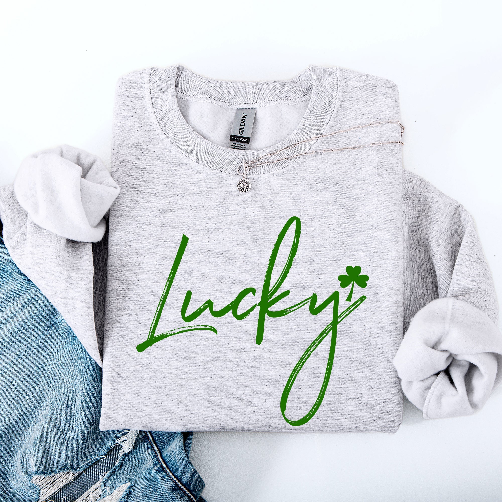 Lucky Minimalist St Patrick's Day Shamrock Clover Leprechaun Festive Cozy Sweatshirt