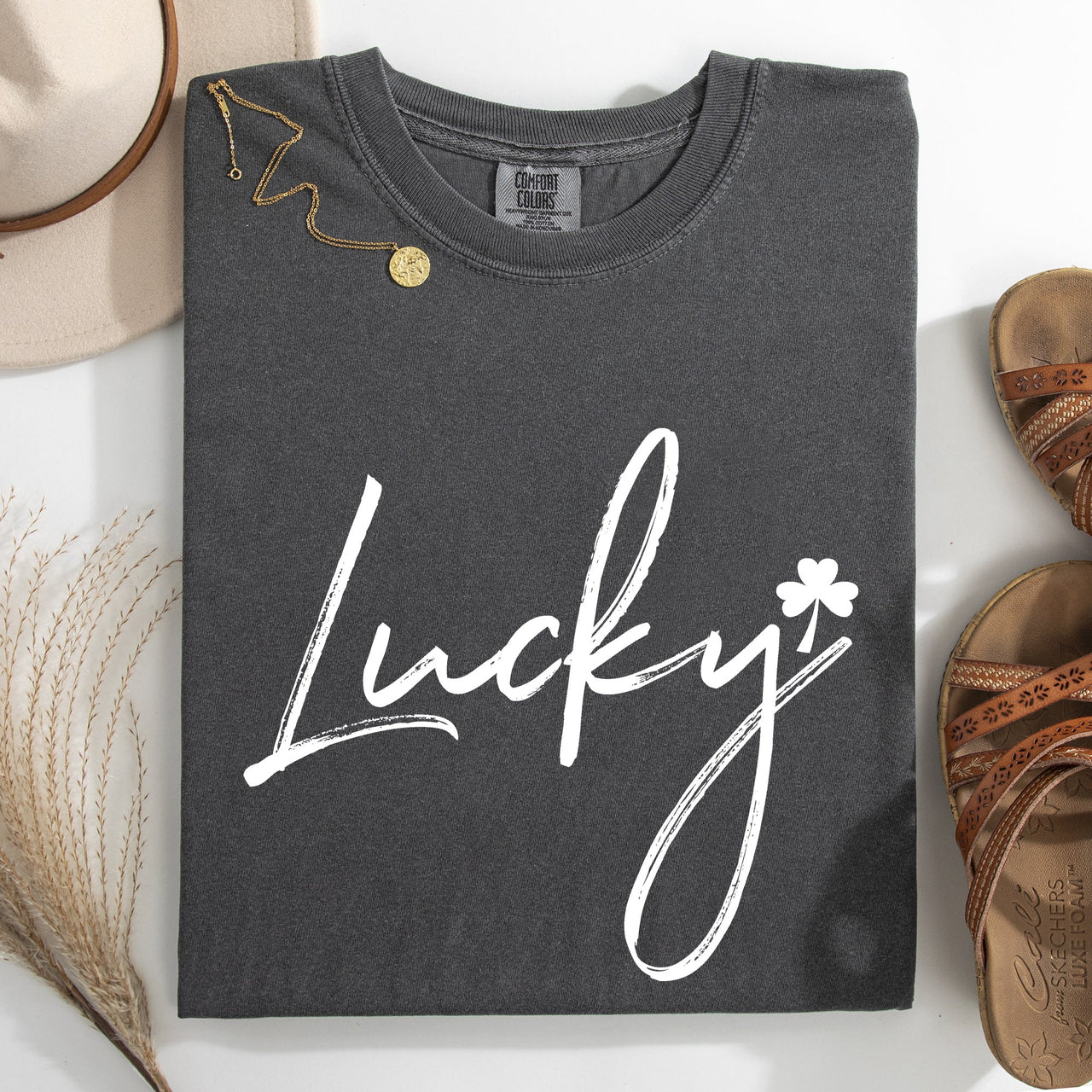 Lucky Minimalist Shamrock Leprechaun St Patrick's Day Edition Comfort Colors Tee