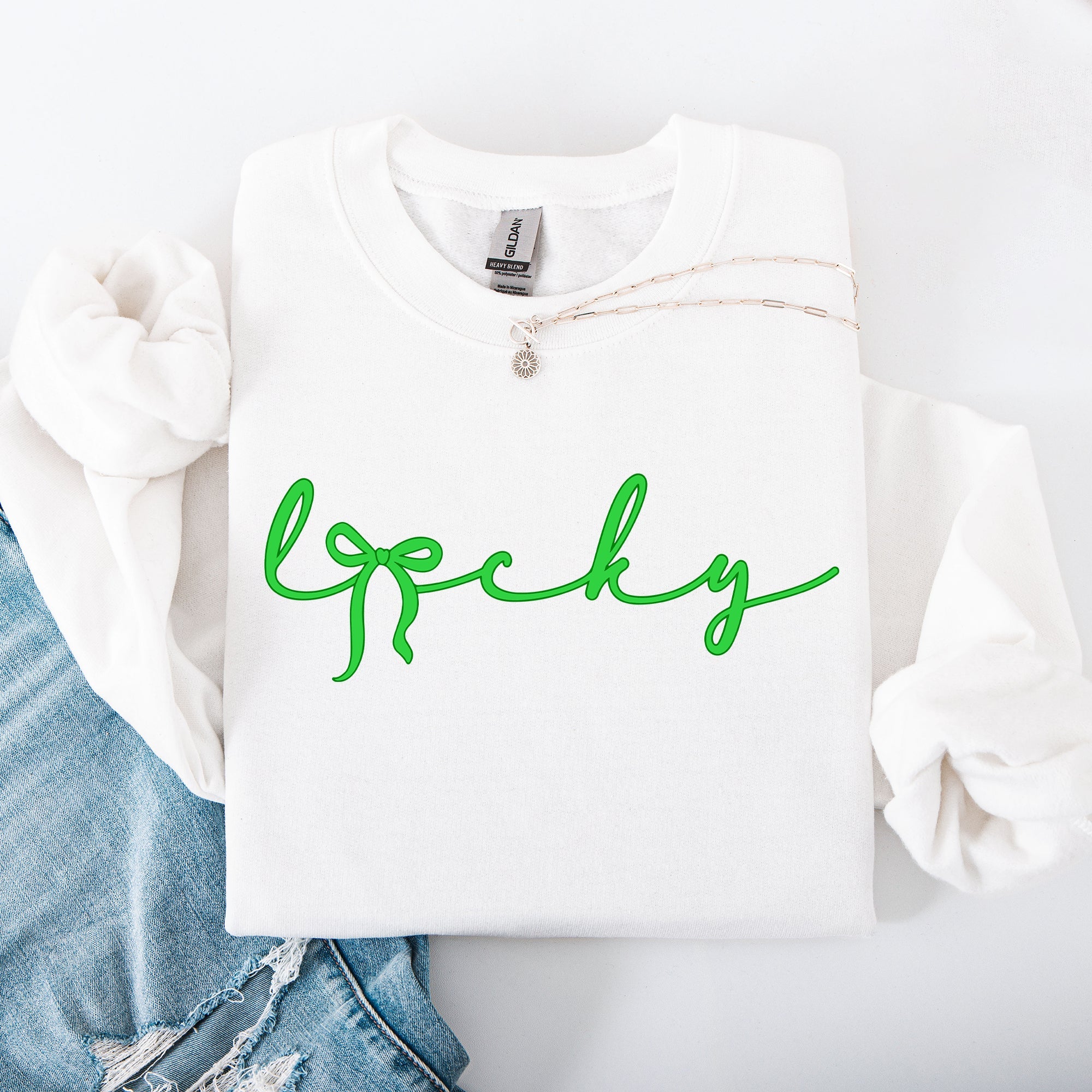Lucky Ribbon Coquette Bow Leprechaun St Patrick's Day Shamrock Clover Holiday Sweatshirt