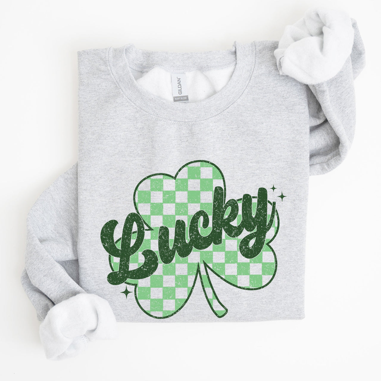 Lucky Shamrock Checker Print St Patrick's Day Holiday Festive Spirit Cozy Sweatshirt