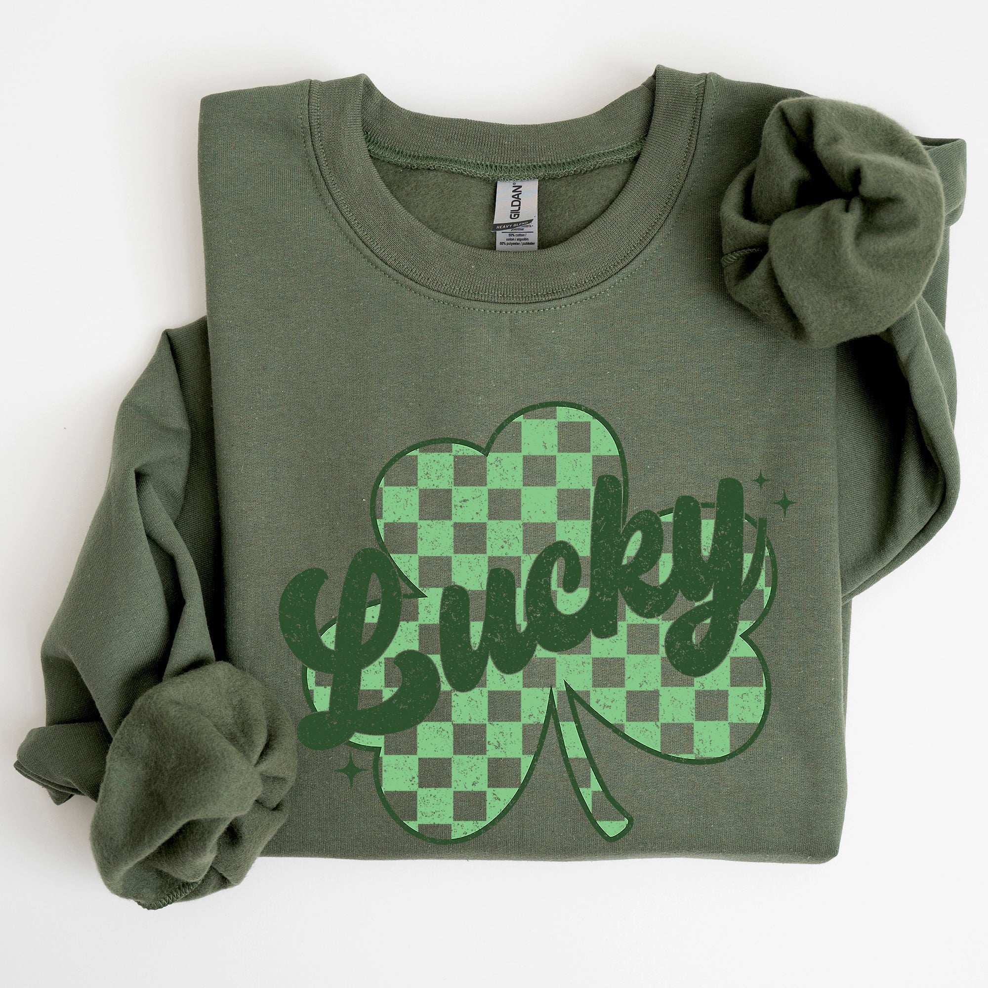 Lucky Shamrock Checker Print St Patrick's Day Holiday Festive Spirit Cozy Sweatshirt