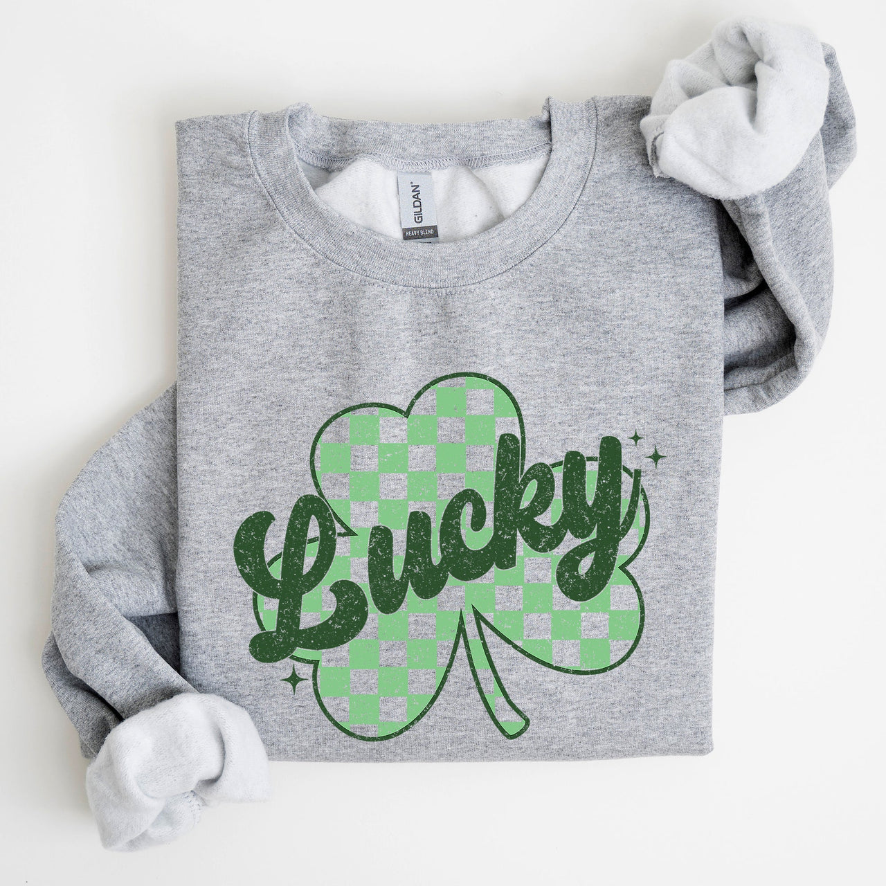 Lucky Shamrock Checker Print St Patrick's Day Holiday Festive Spirit Cozy Sweatshirt
