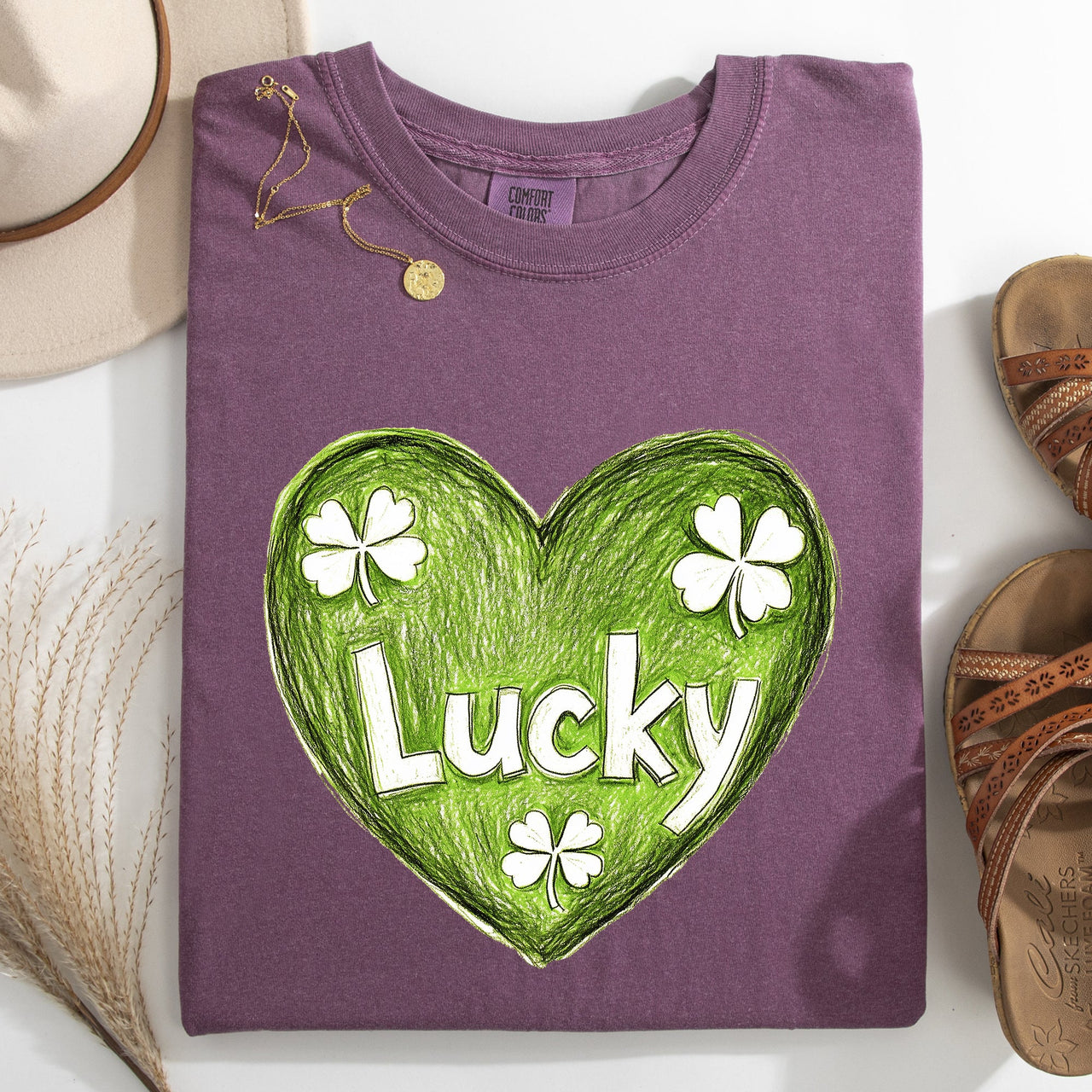 Lucky Sketched Heart St Patrick's Day Shamrock Clover Leprechaun Comfort Colors Tee