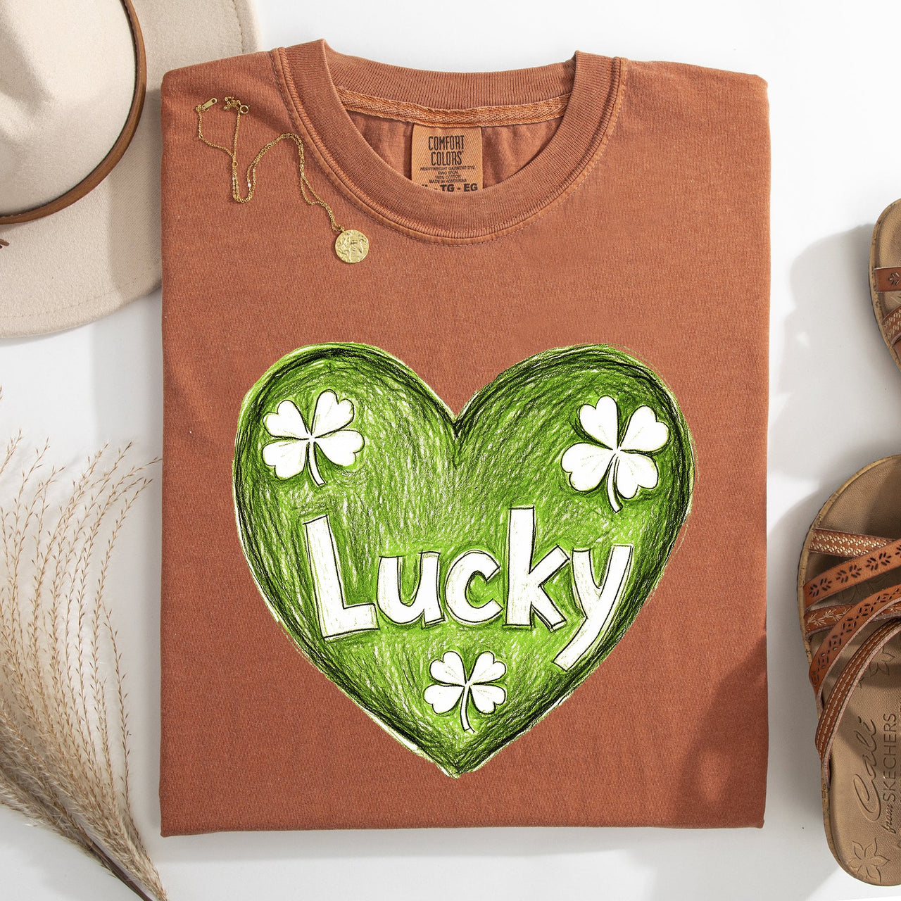 Lucky Sketched Heart St Patrick's Day Shamrock Clover Leprechaun Comfort Colors Tee