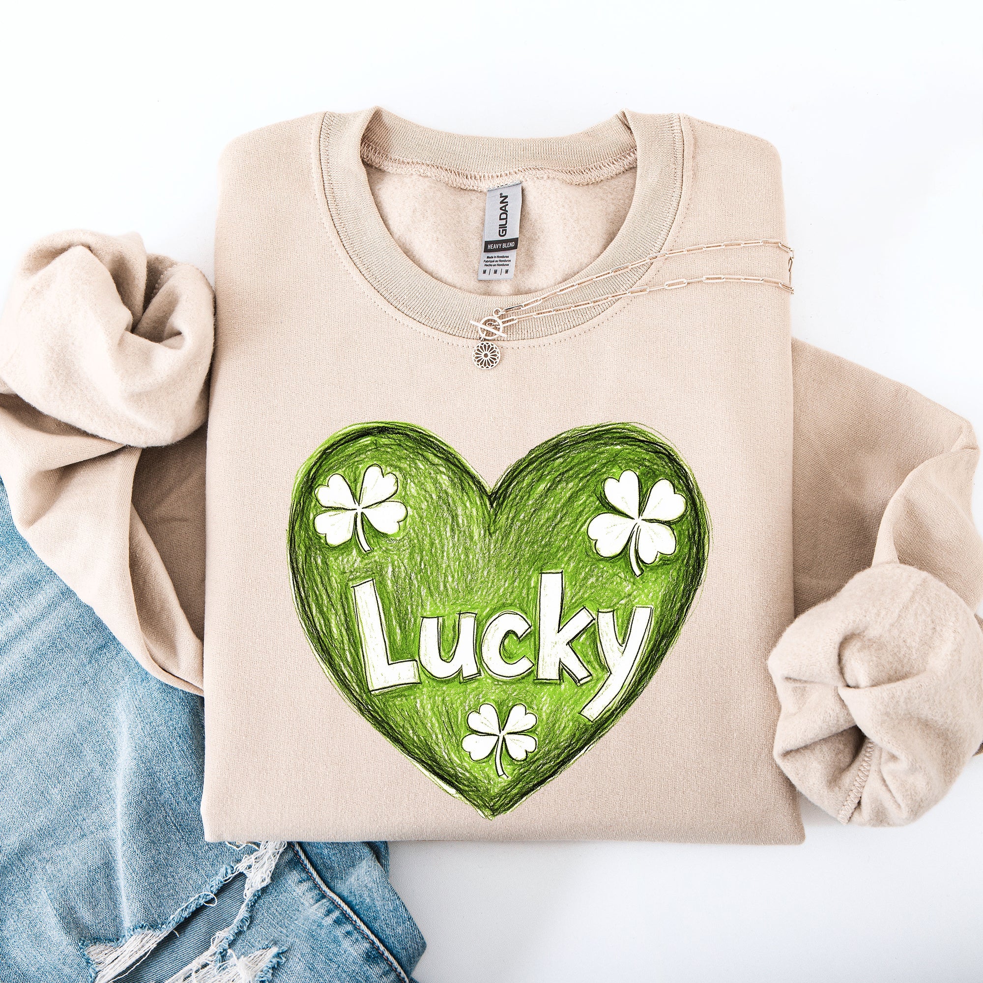 Lucky Sketched Heart St Patrick's Day Shamrock Clover Leprechaun Celebration Edition Sweatshirt