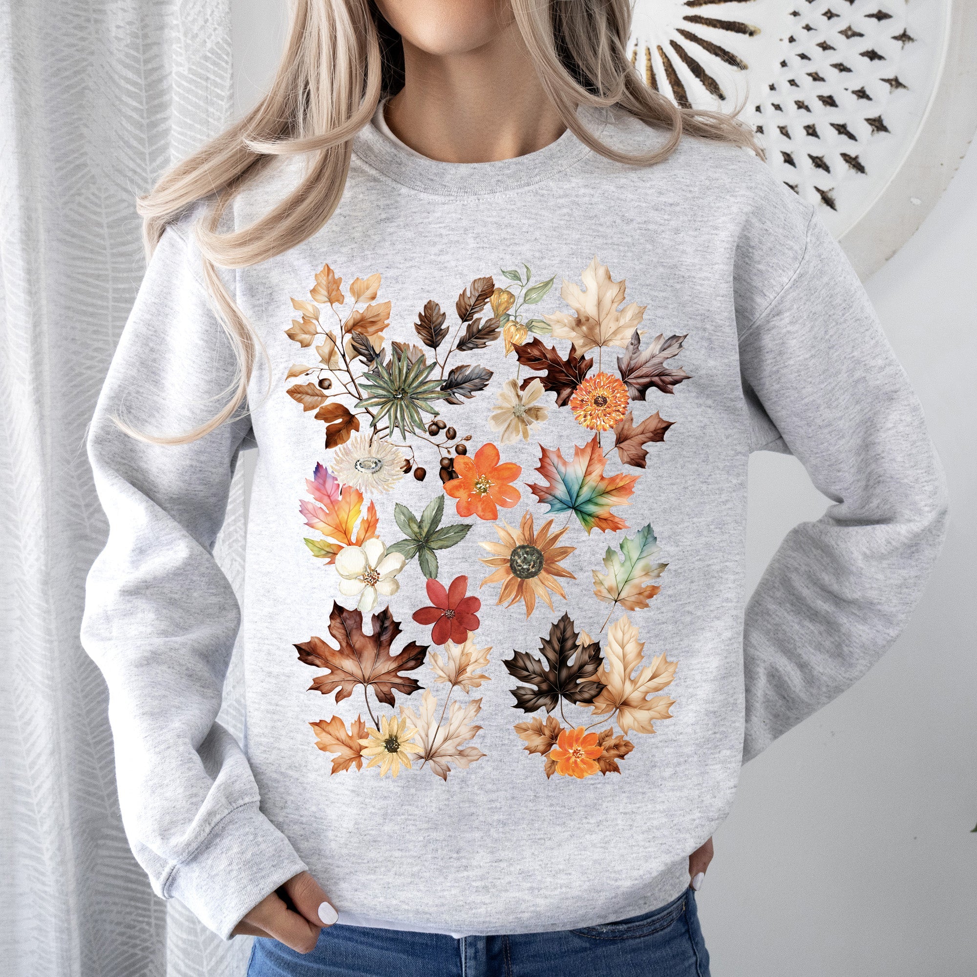 Lush Leaves Artistic Floral Print Botanical Garden Collection Premium Hand Drawn Floral Artwork Sweatshirt
