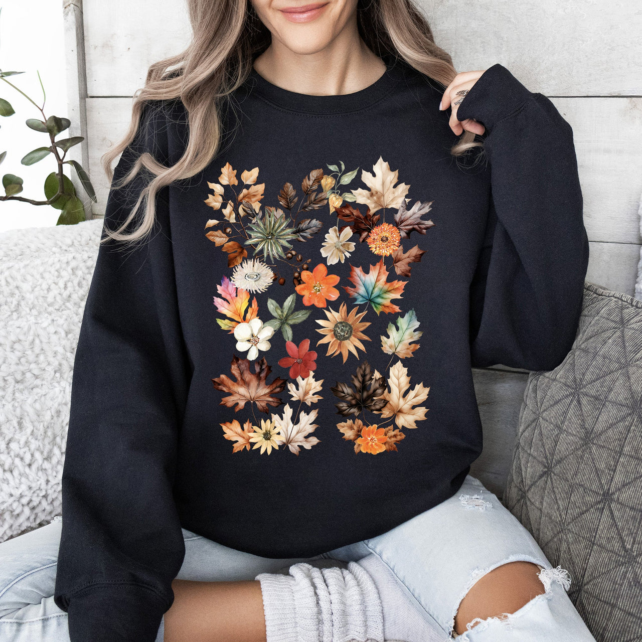 Lush Leaves Artistic Floral Print Botanical Garden Collection Premium Hand Drawn Floral Artwork Sweatshirt