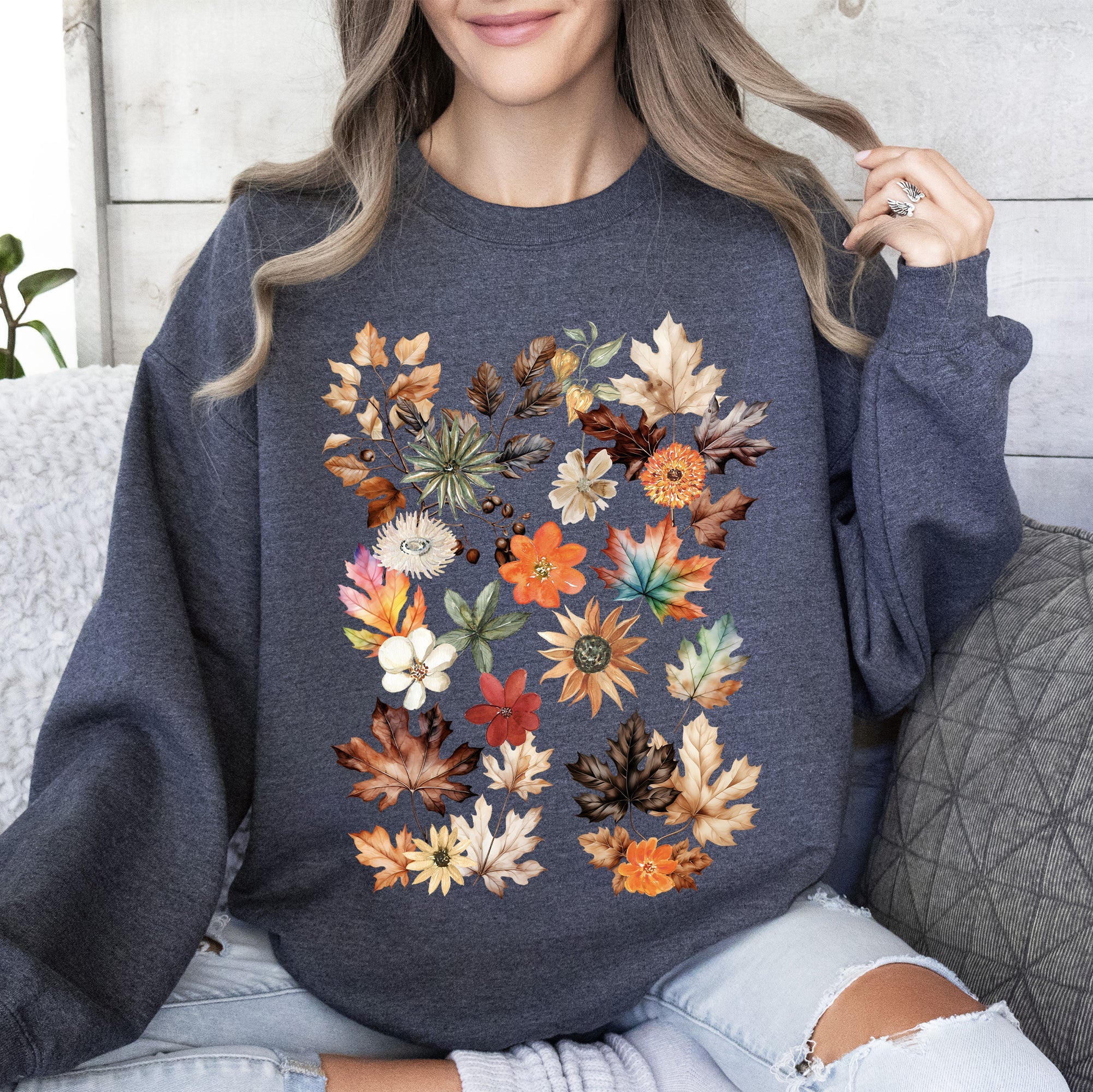Lush Leaves Artistic Floral Print Botanical Garden Collection Premium Hand Drawn Floral Artwork Sweatshirt