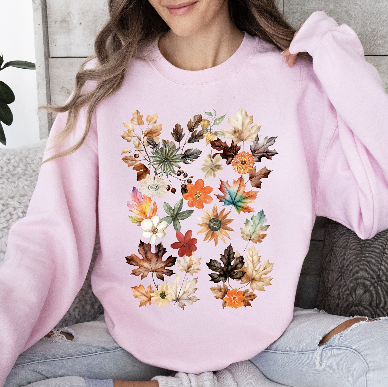 Lush Leaves Artistic Floral Print Botanical Garden Collection Premium Hand Drawn Floral Artwork Sweatshirt