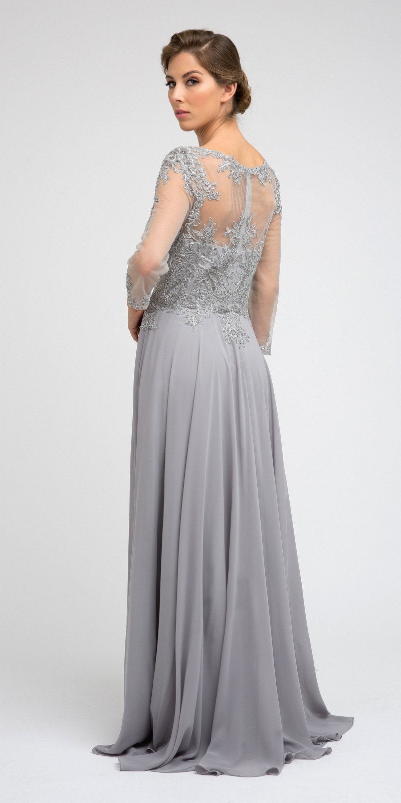 Juliet M12 Quarter Sleeved Embroidered Long A-Line Chiffon Dress