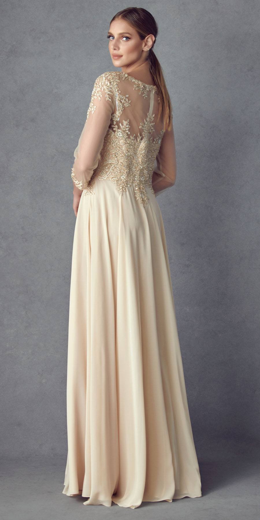 Juliet M12 Quarter Sleeved Embroidered Long A-Line Chiffon Dress