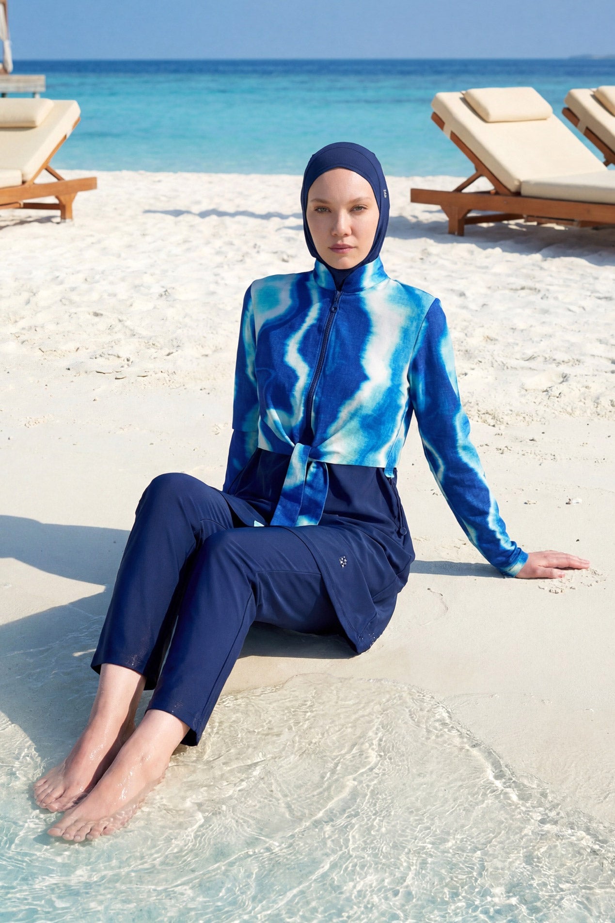 Navy Full Coverage Modest Swimwear Burkini Set M2530-2