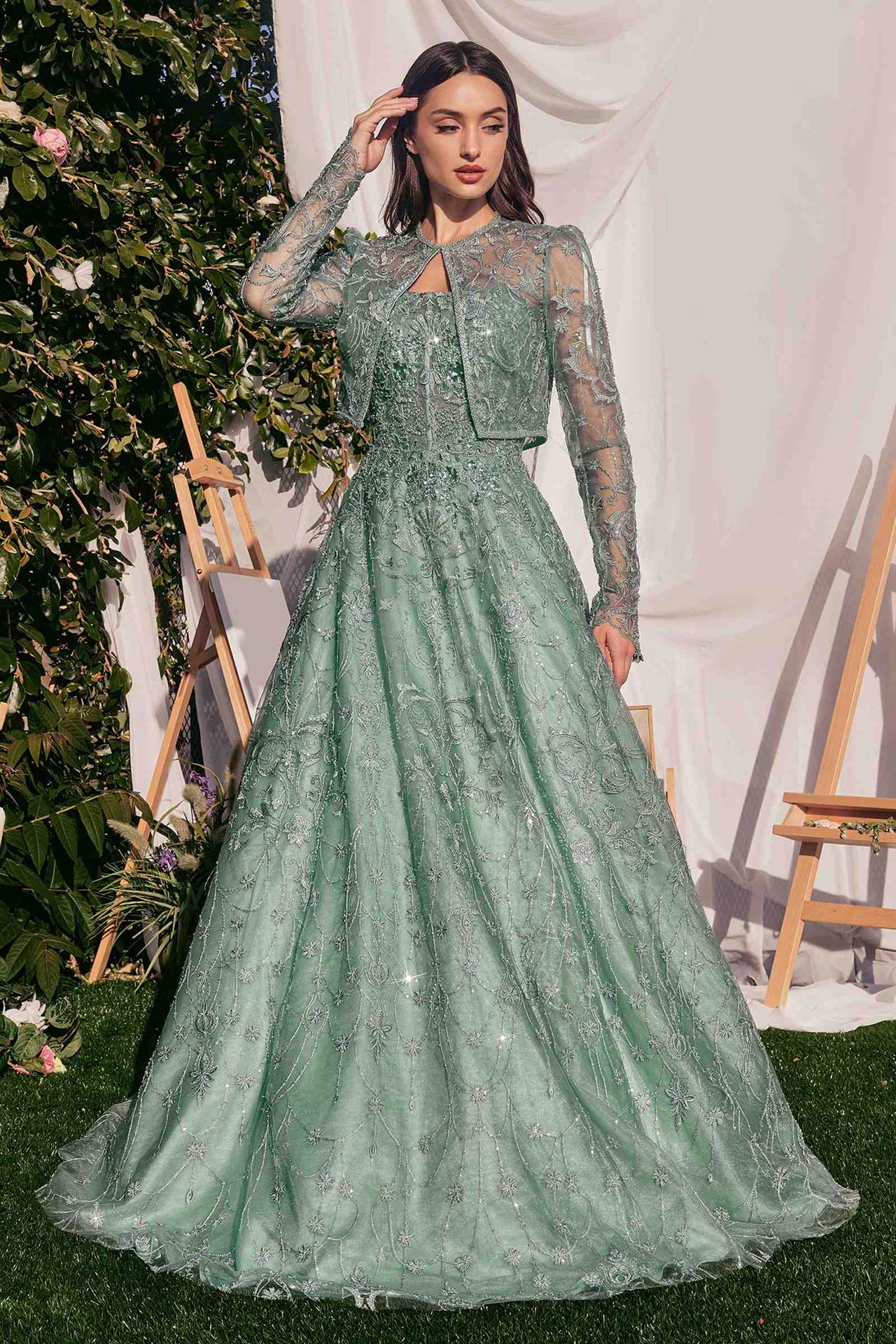 Andrea & Leo MA104 Strapless Embroidered Ball Gown With Removable Jacket