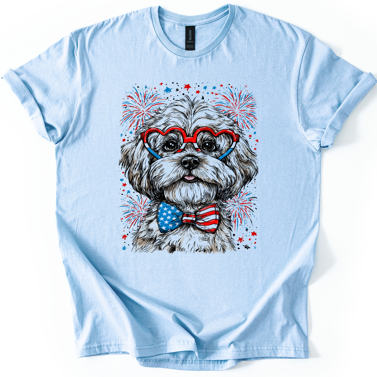 Maltese Patriotic Dog USA Flag Pride 4th of July Pet Lover American Spirit Graphic Tee