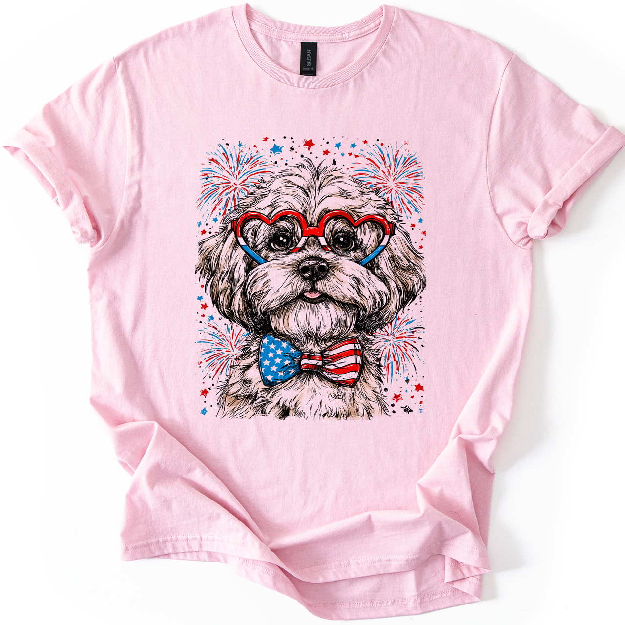 Maltese Patriotic Dog USA Flag Pride 4th of July Pet Lover American Spirit Graphic Tee