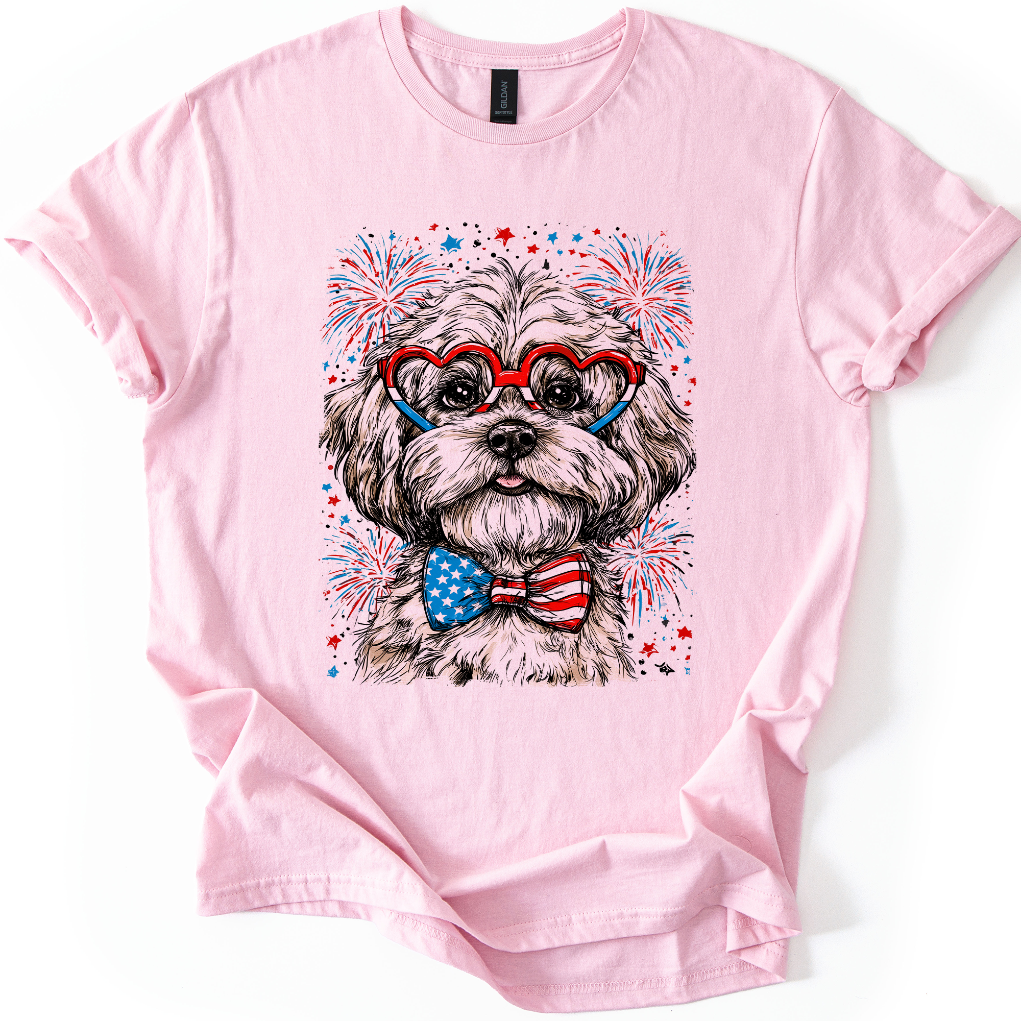 Maltese Patriotic Dog USA Flag Pride 4th of July Pet Lover American Spirit Graphic Tee