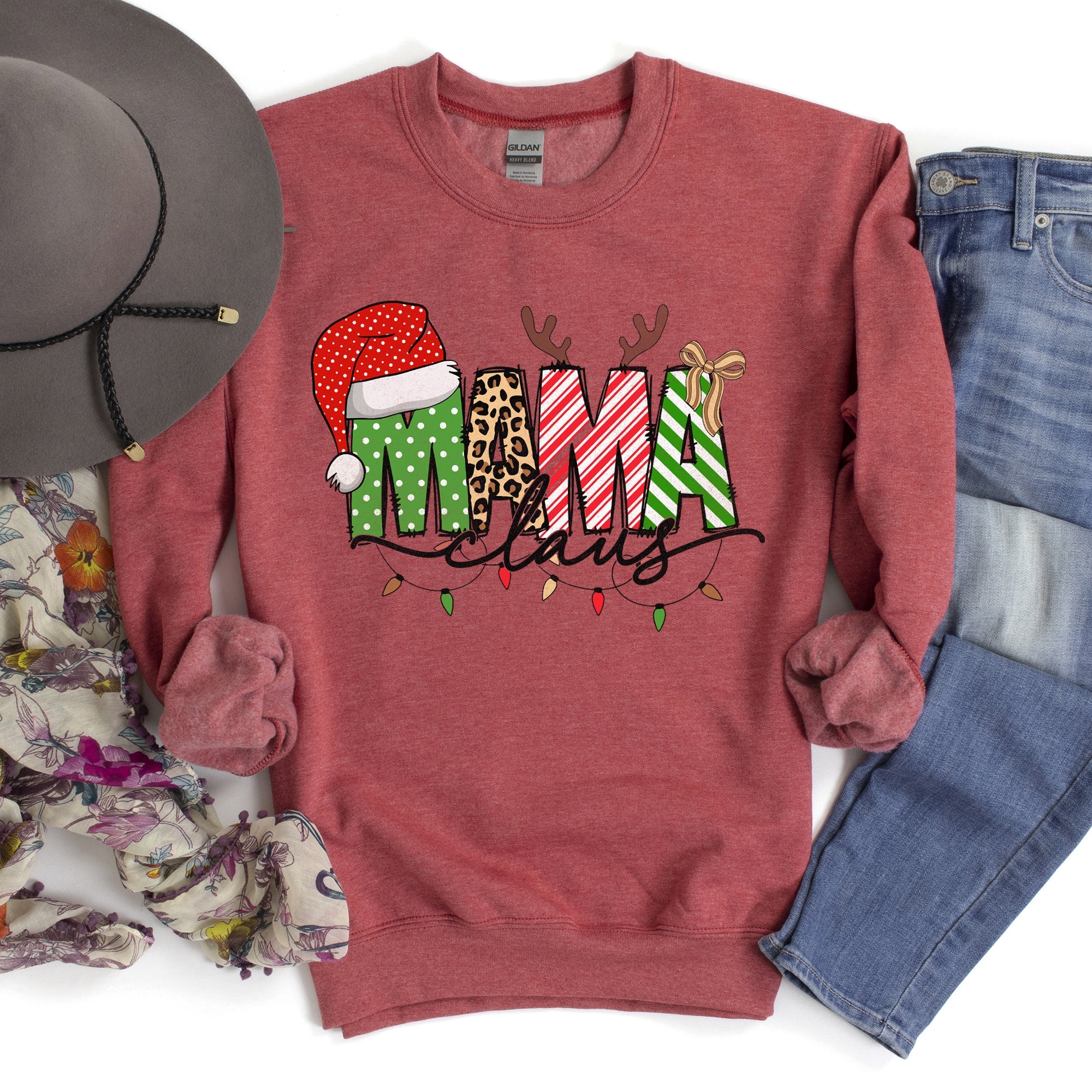 Mama Claus Santa Plaid Leopard Print Christmas Holiday Cheer Collection Sweatshirt