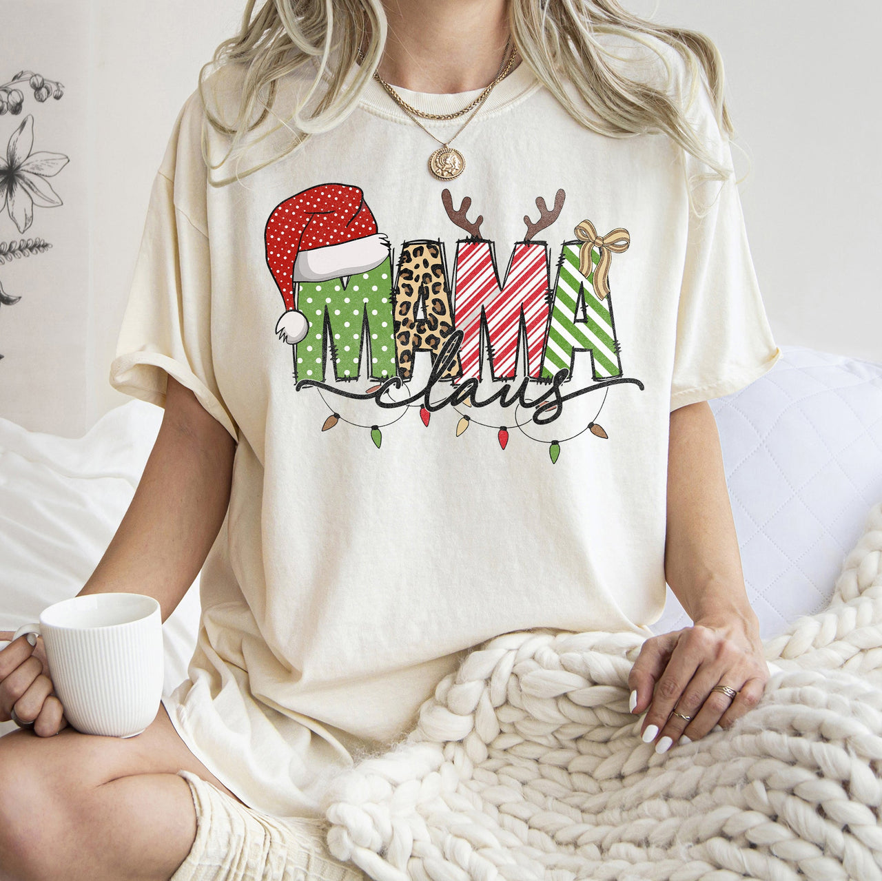 Mama Claus Santa Plaid Leopard Print Christmas Festive Pattern Comfort Colors Tee