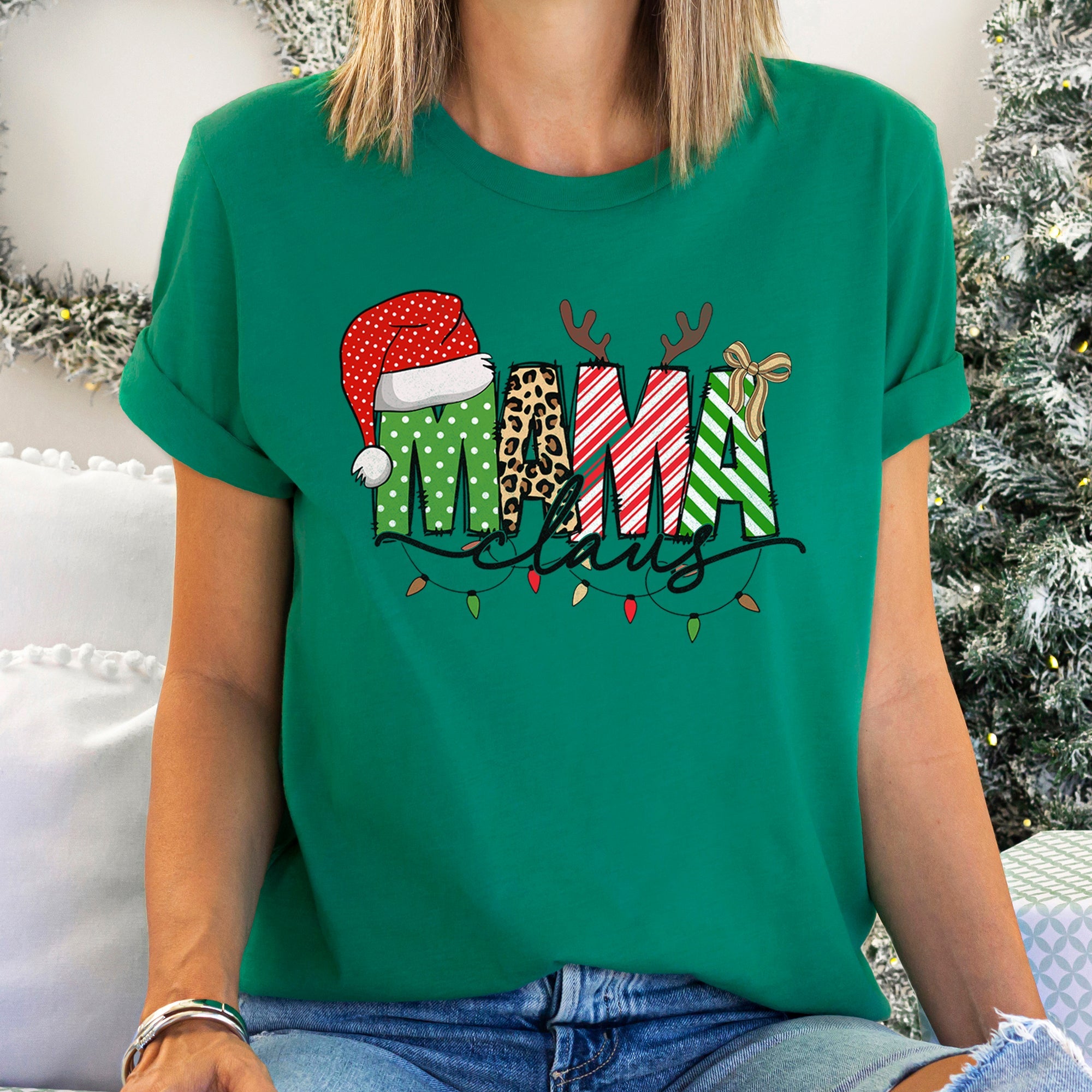 Mama Claus Santa Plaid Leopard Print Christmas Holiday Cheer Limited Edition Graphic Tee