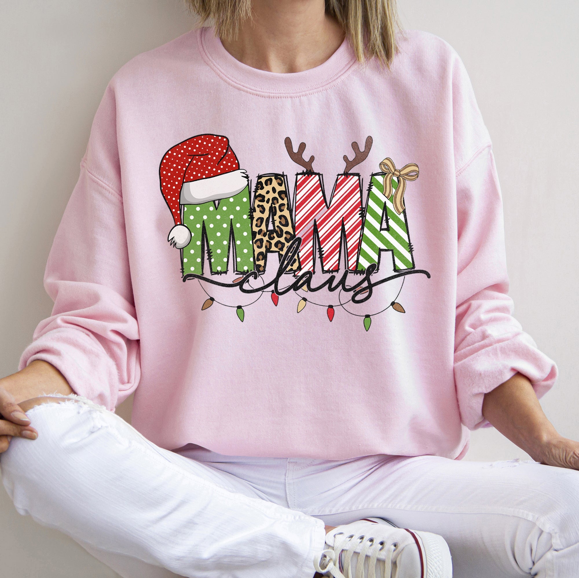 Mama Claus Santa Plaid Leopard Print Christmas Holiday Cheer Collection Sweatshirt
