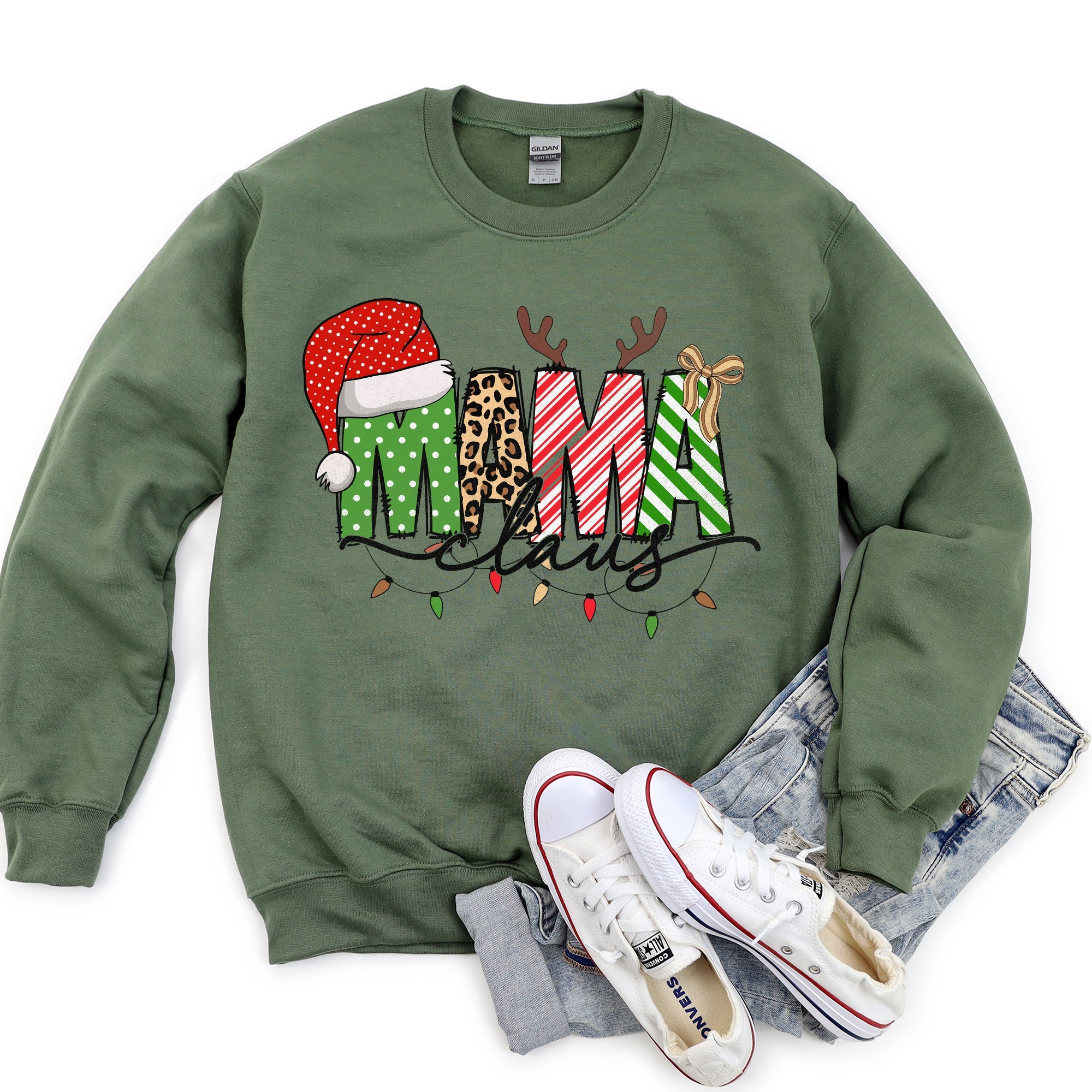 Mama Claus Santa Plaid Leopard Print Christmas Holiday Cheer Collection Sweatshirt