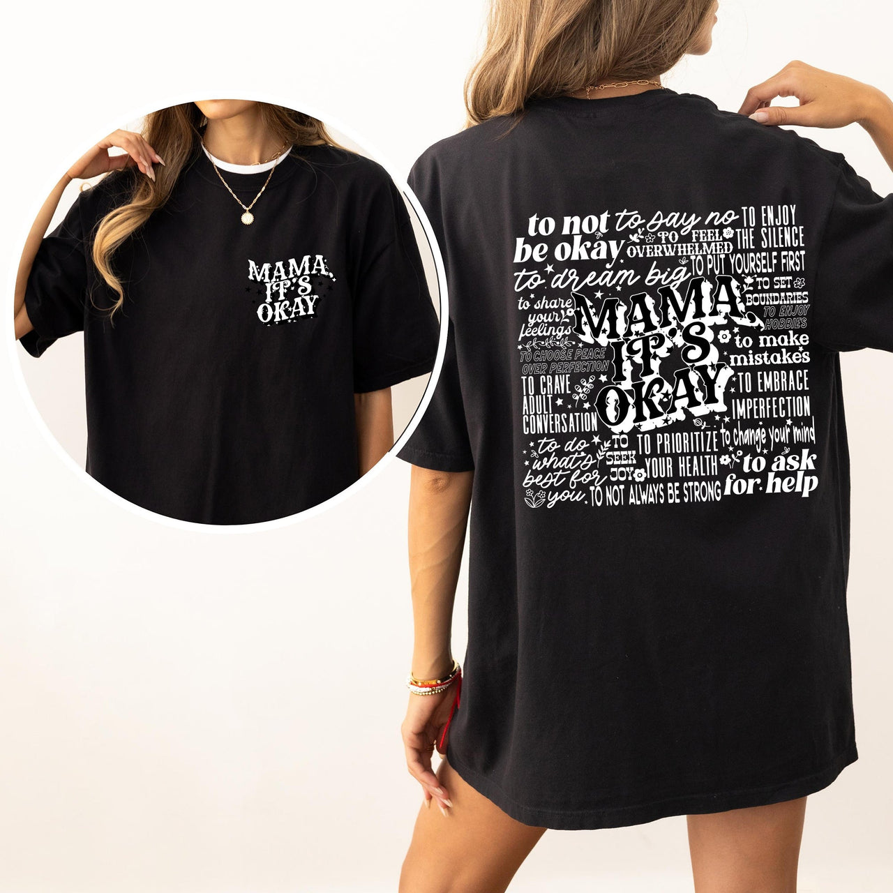 Mama It's Okay Mental Health Self Care Motherhood Mother's Day Comfort Colors Tee