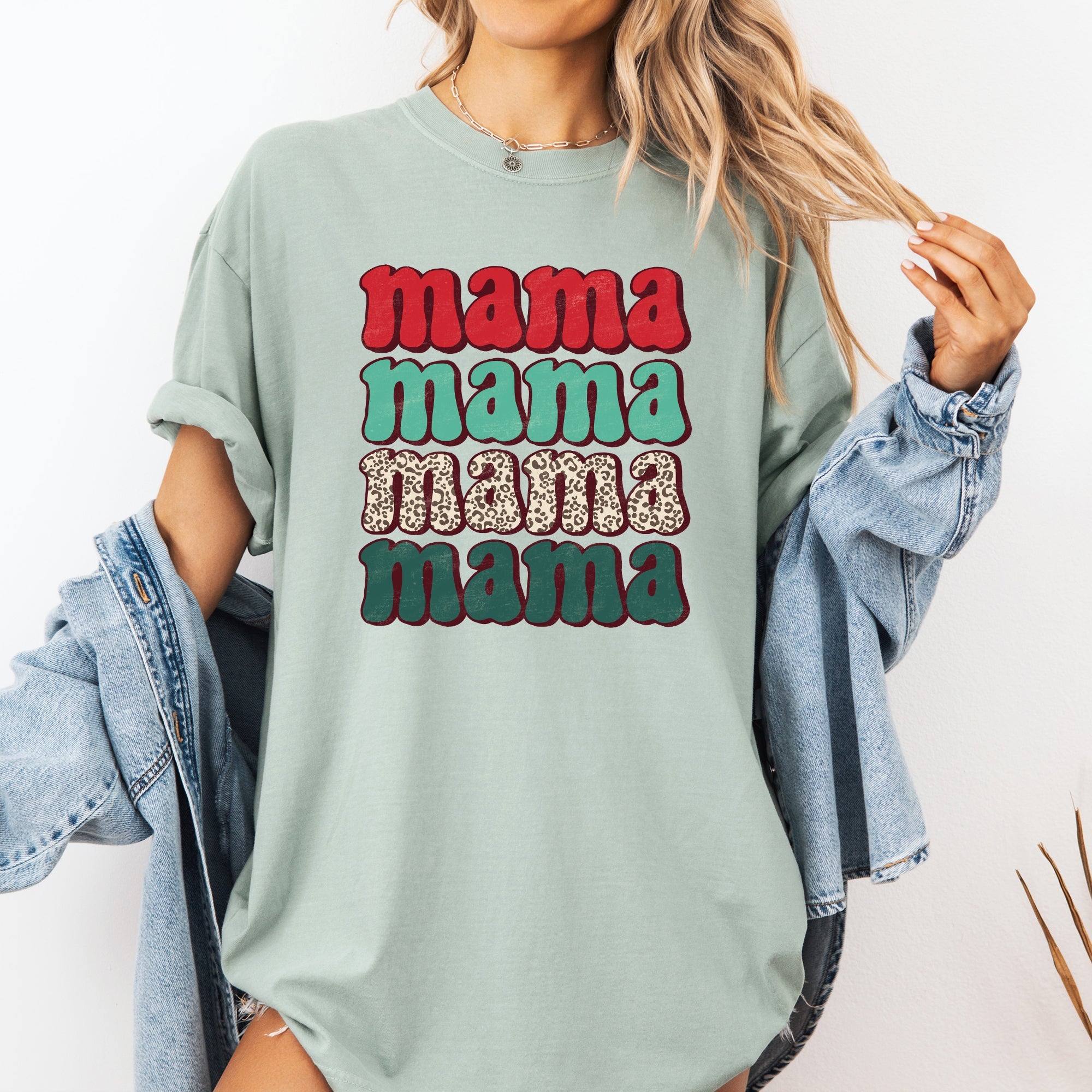 Mama Mama Mama Mama Christmas Retro Leopard Print Santa Xmas Holiday Edition Comfort Colors Tee