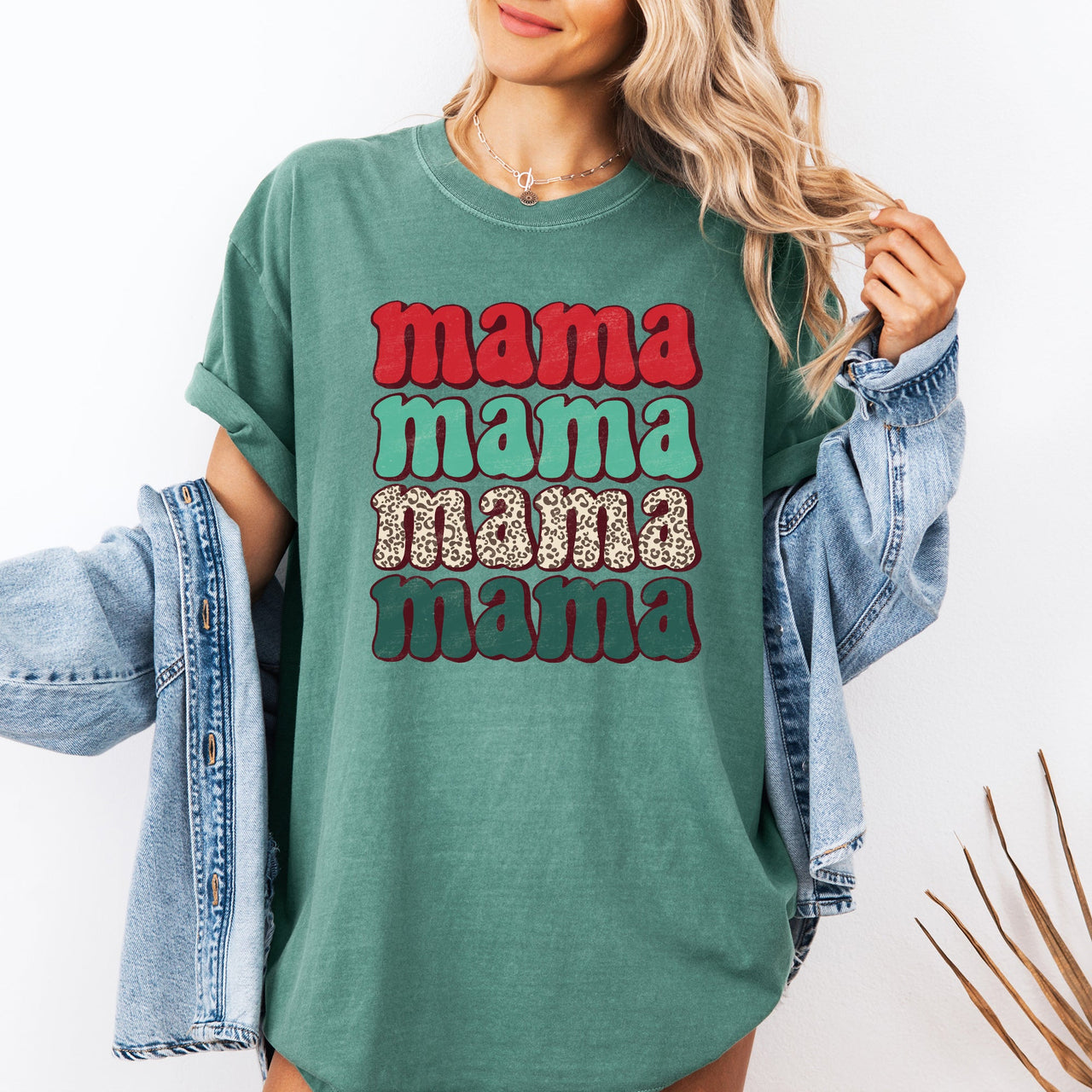 Mama Mama Mama Mama Christmas Retro Leopard Print Santa Xmas Holiday Edition Comfort Colors Tee