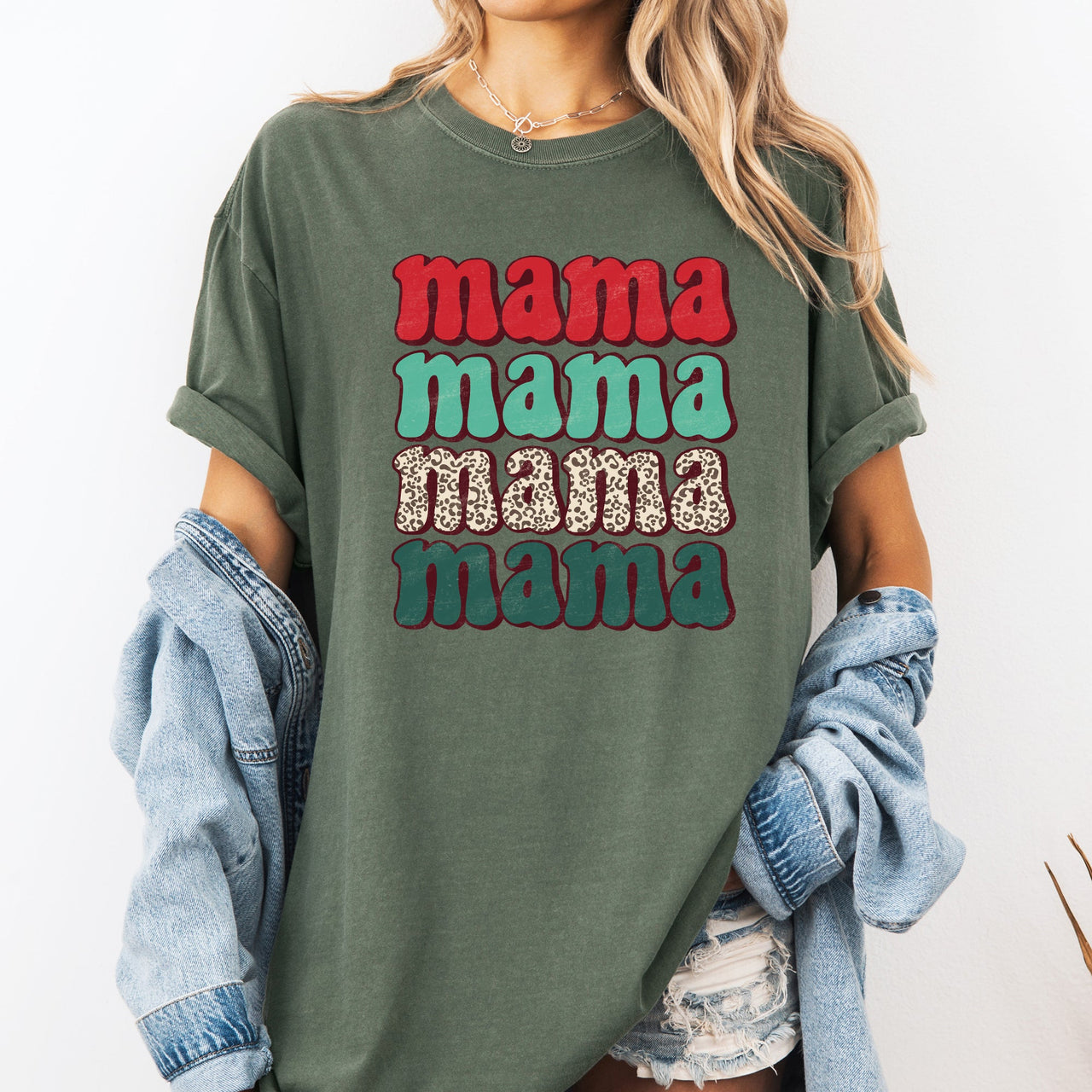 Mama Mama Mama Mama Christmas Retro Leopard Print Santa Xmas Holiday Edition Comfort Colors Tee