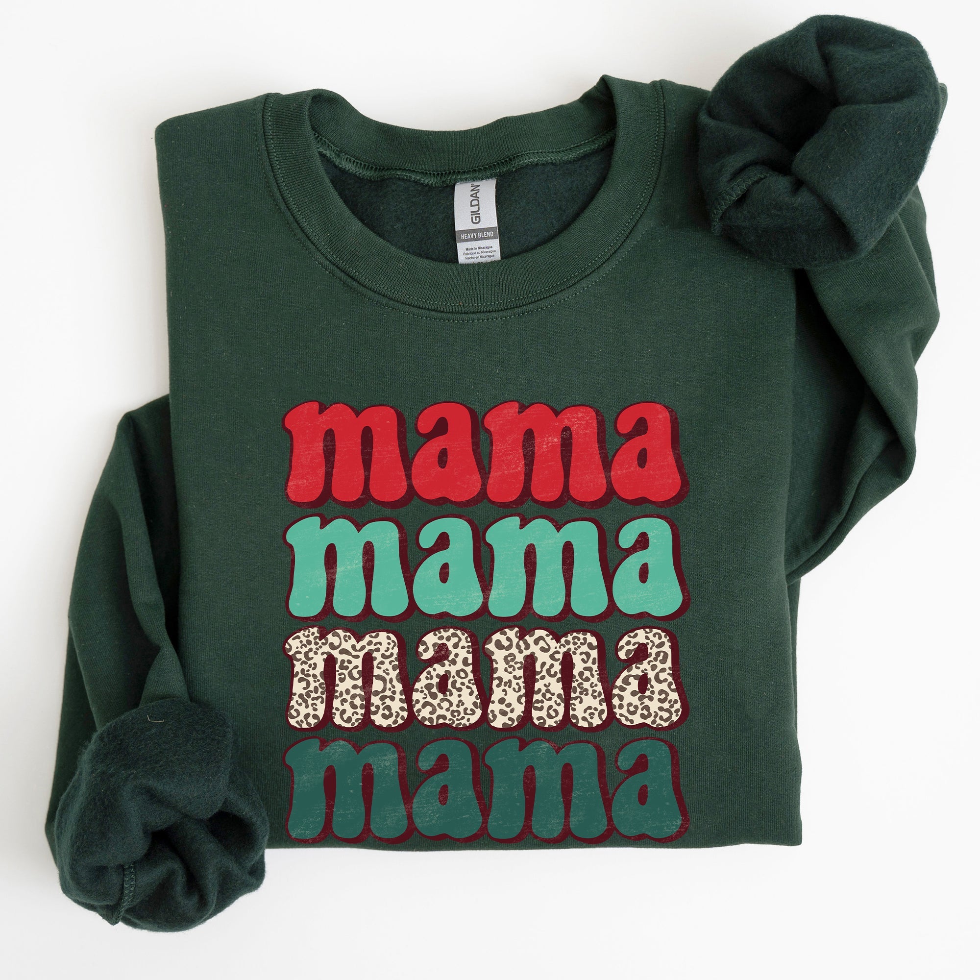Mama Mama Mama Mama Christmas Xmas Leopard Print Santa Retro Winter Graphic Sweatshirt
