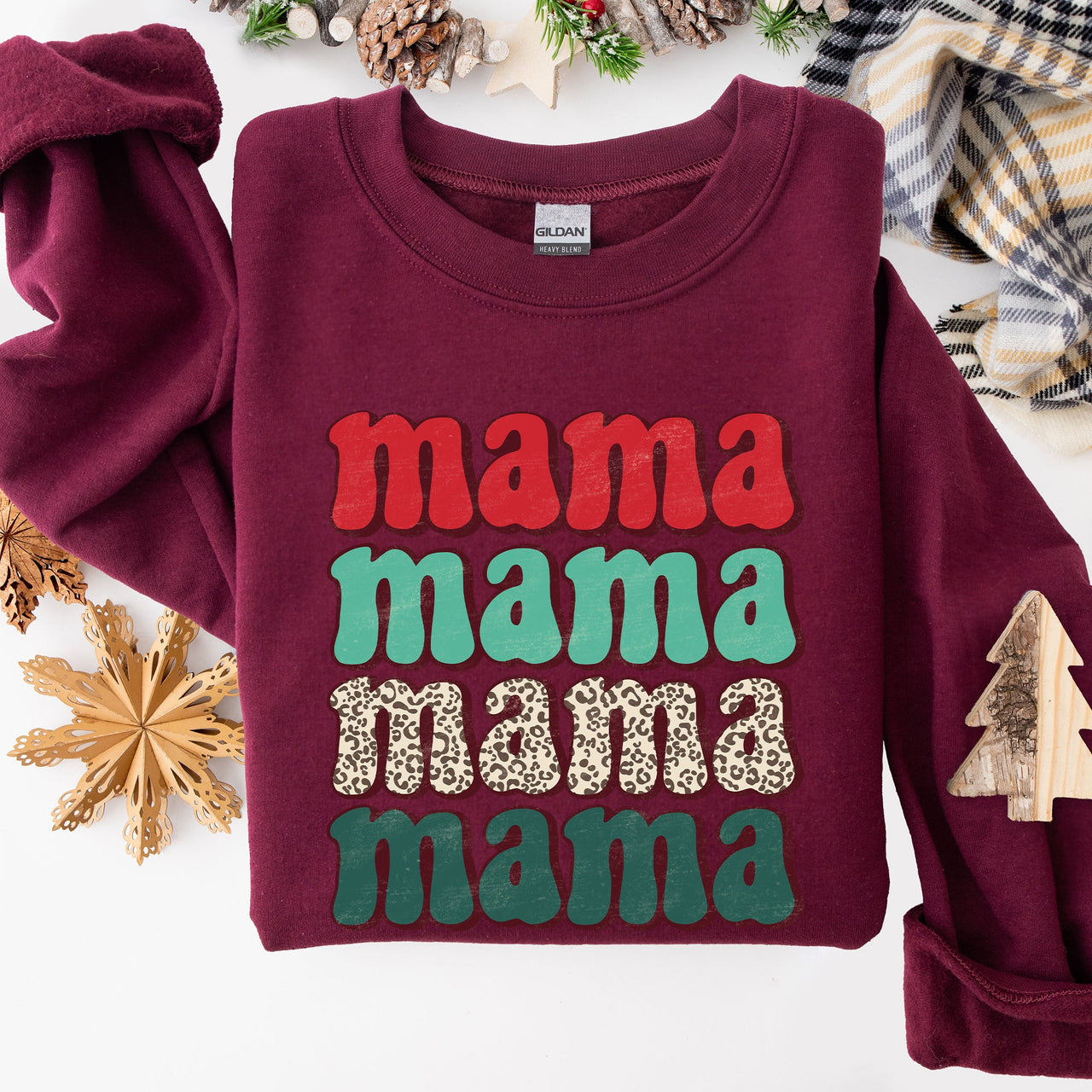 Mama Mama Mama Mama Christmas Xmas Leopard Print Santa Retro Winter Graphic Sweatshirt