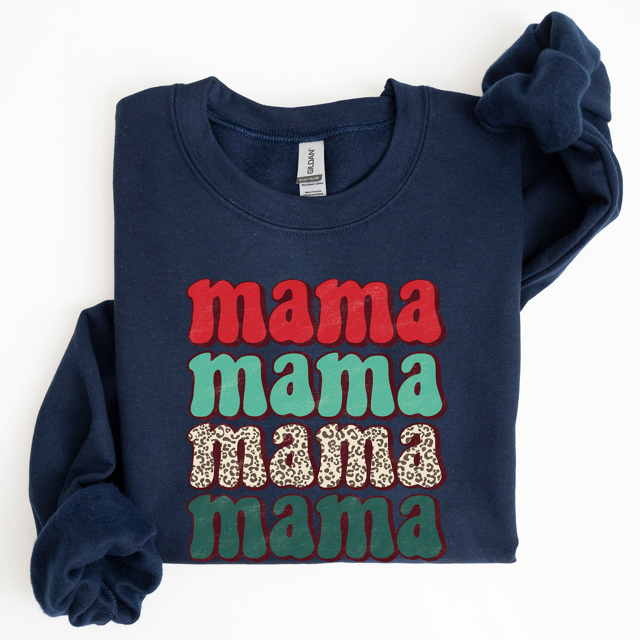 Mama Mama Mama Mama Christmas Xmas Leopard Print Santa Retro Winter Graphic Sweatshirt