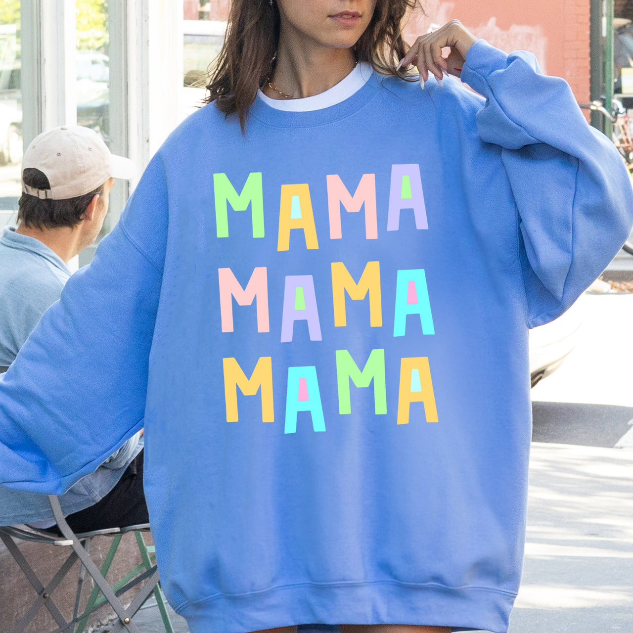 Mama Mama Mama Positivity Sarcastic Mental Health Colorful Pastel Crewneck Sweatshirt